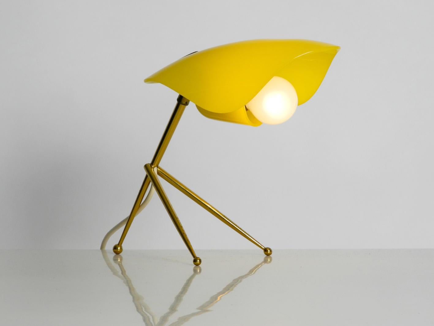 Mid-Century Modern Table Lamp with Acrylic Glass Lampshade, Brass Tripod Frame 5