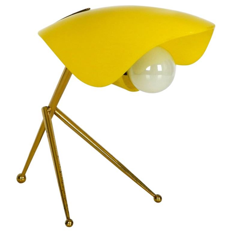 Mid-Century Modern Table Lamp with Acrylic Glass Lampshade, Brass Tripod Frame