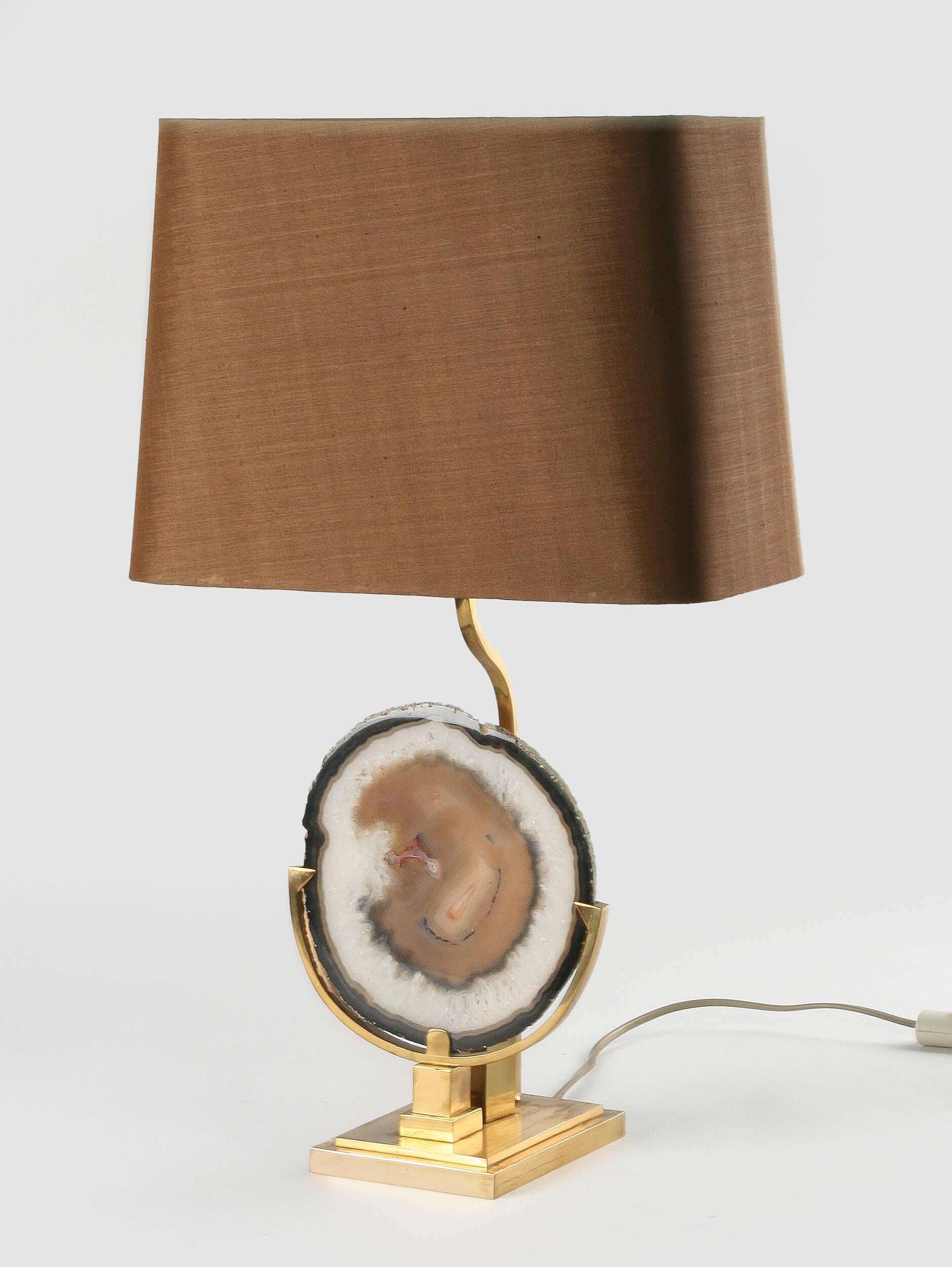 Hollywood Regency Mid-Century Modern Table Lamp with Agate Attributed to Willy Daro