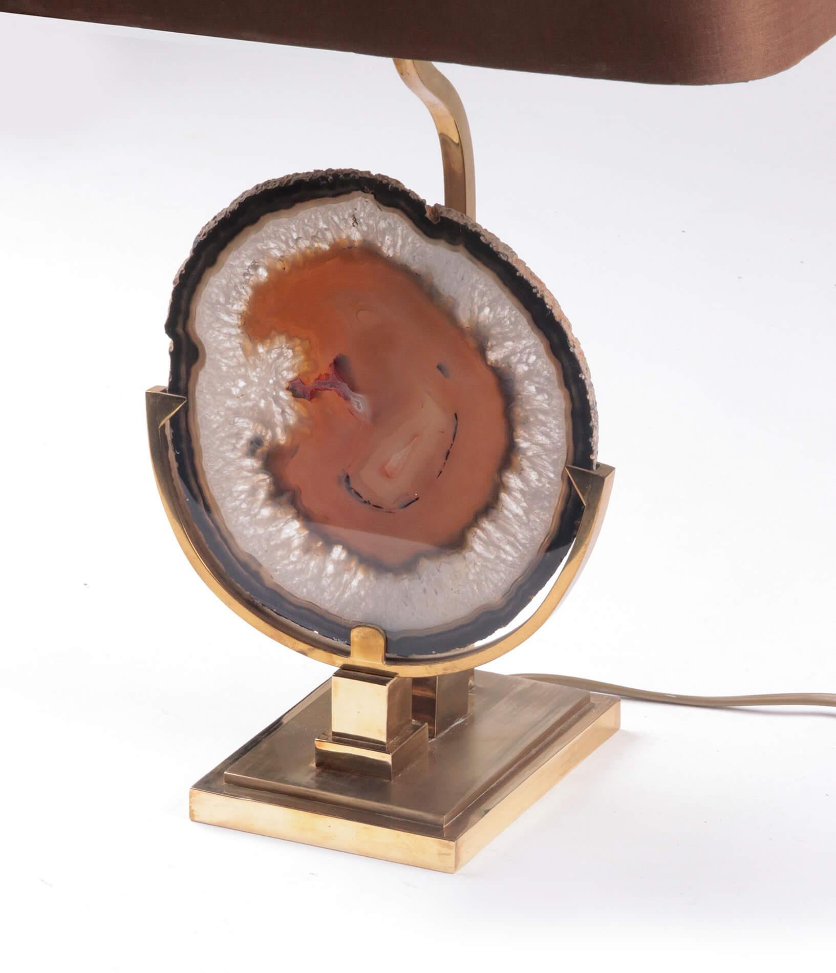 Mid-Century Modern Table Lamp with Agate Attributed to Willy Daro 1