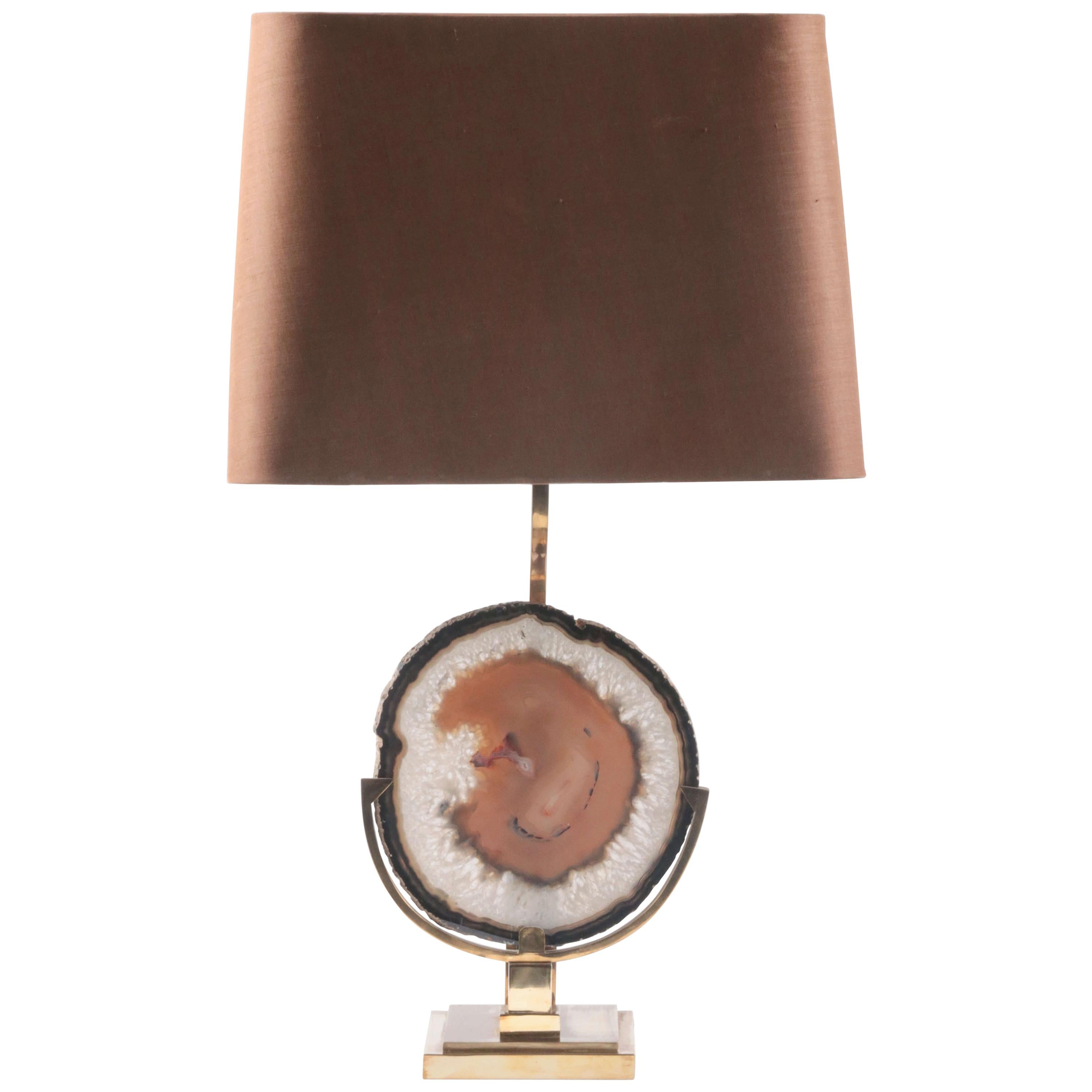 Mid-Century Modern Table Lamp with Agate Attributed to Willy Daro