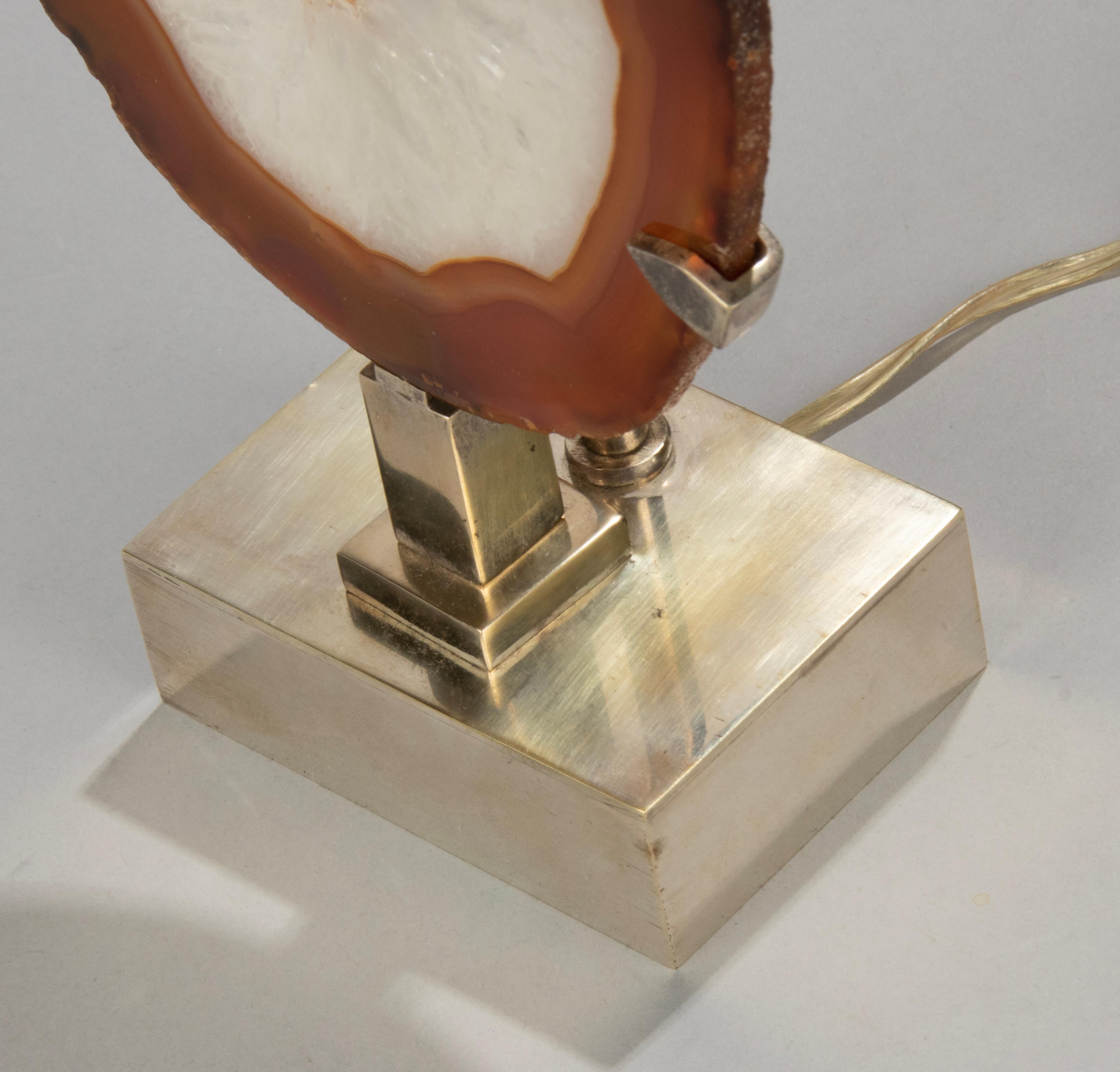 Lampe de bureau moderne du milieu du siècle dernier avec plaque minérallique en agate attribuée à Willy Daro en vente 3