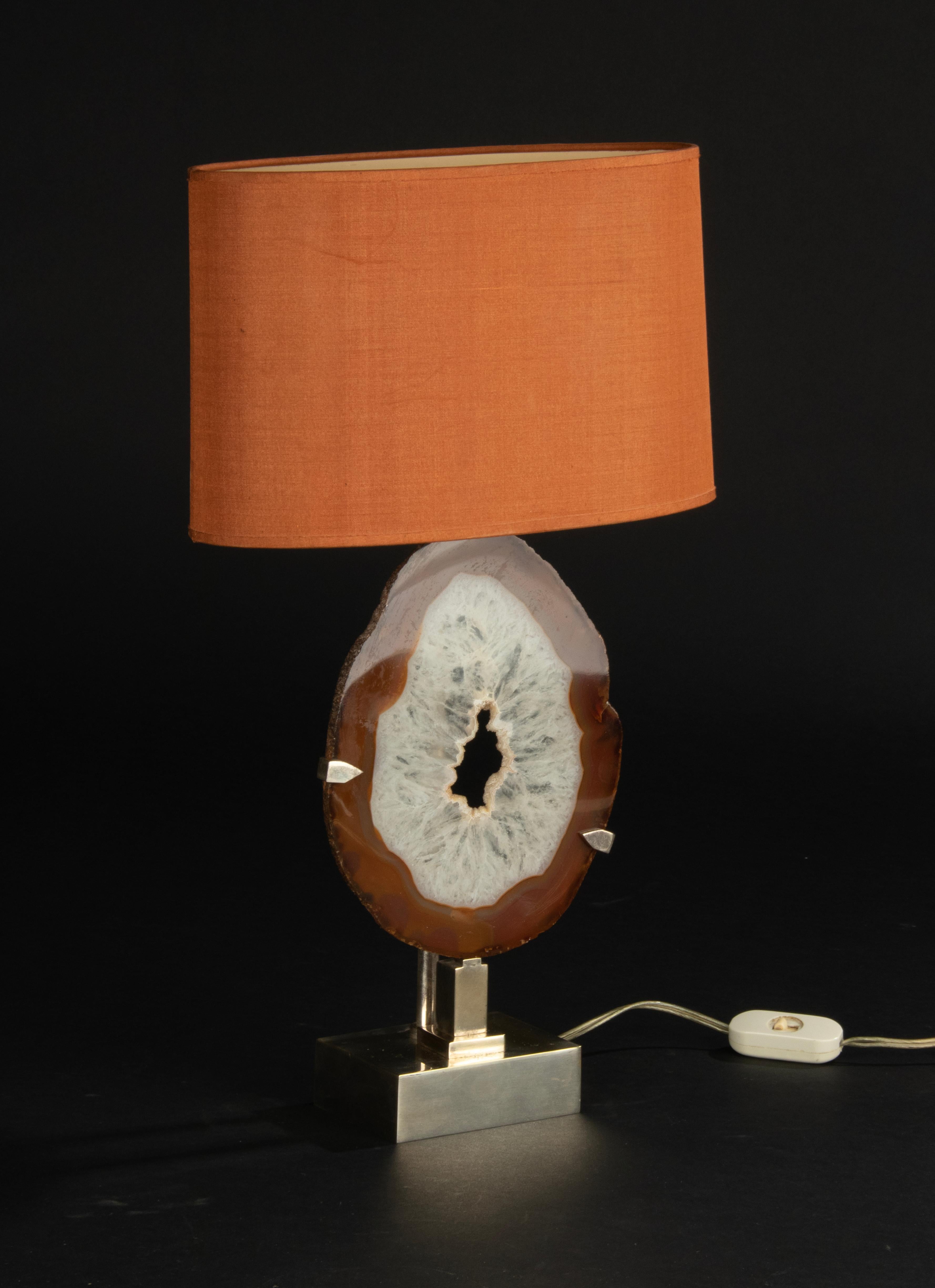 Lampe de bureau moderne du milieu du siècle dernier avec plaque minérallique en agate attribuée à Willy Daro en vente 6