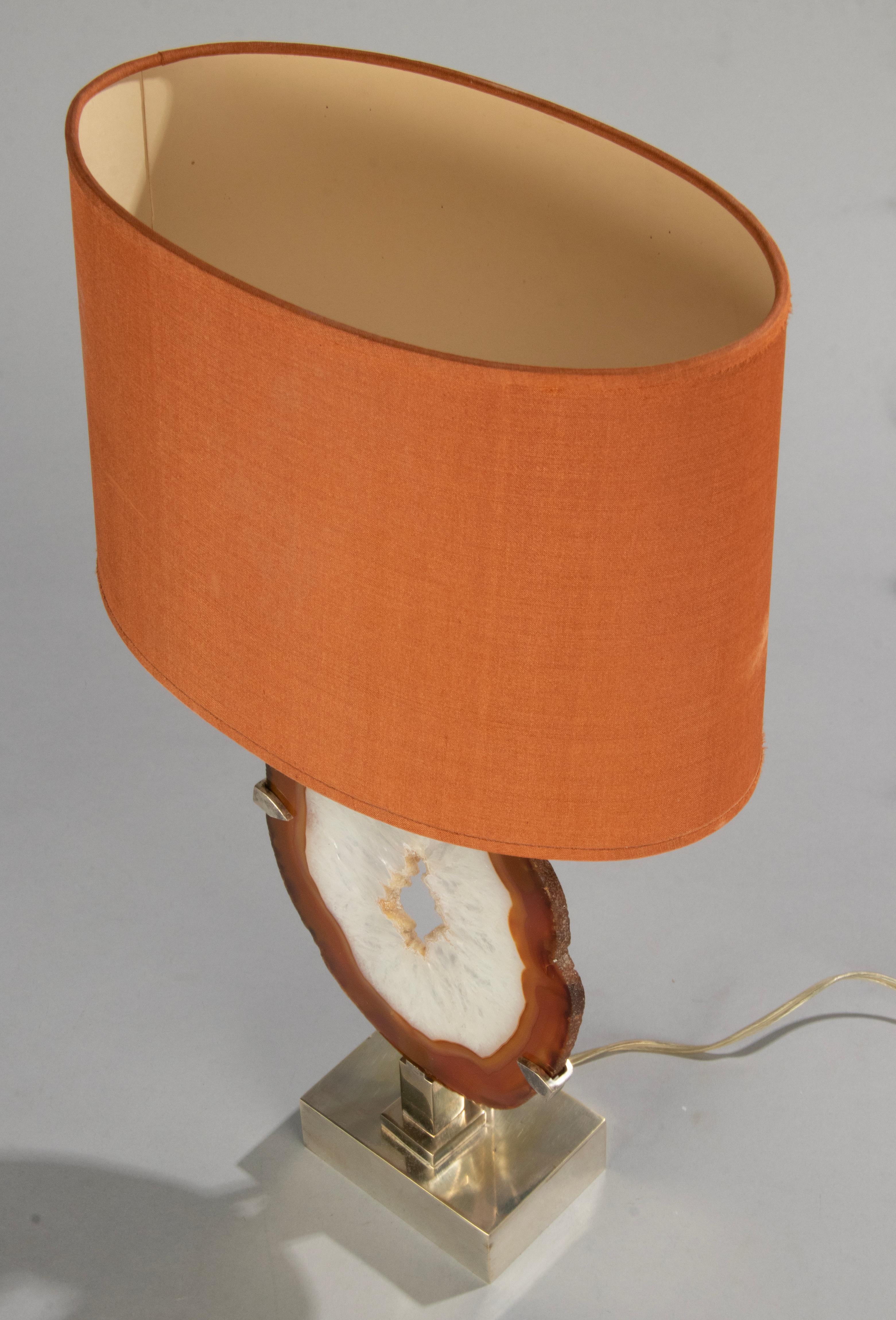 Lampe de bureau moderne du milieu du siècle dernier avec plaque minérallique en agate attribuée à Willy Daro en vente 2