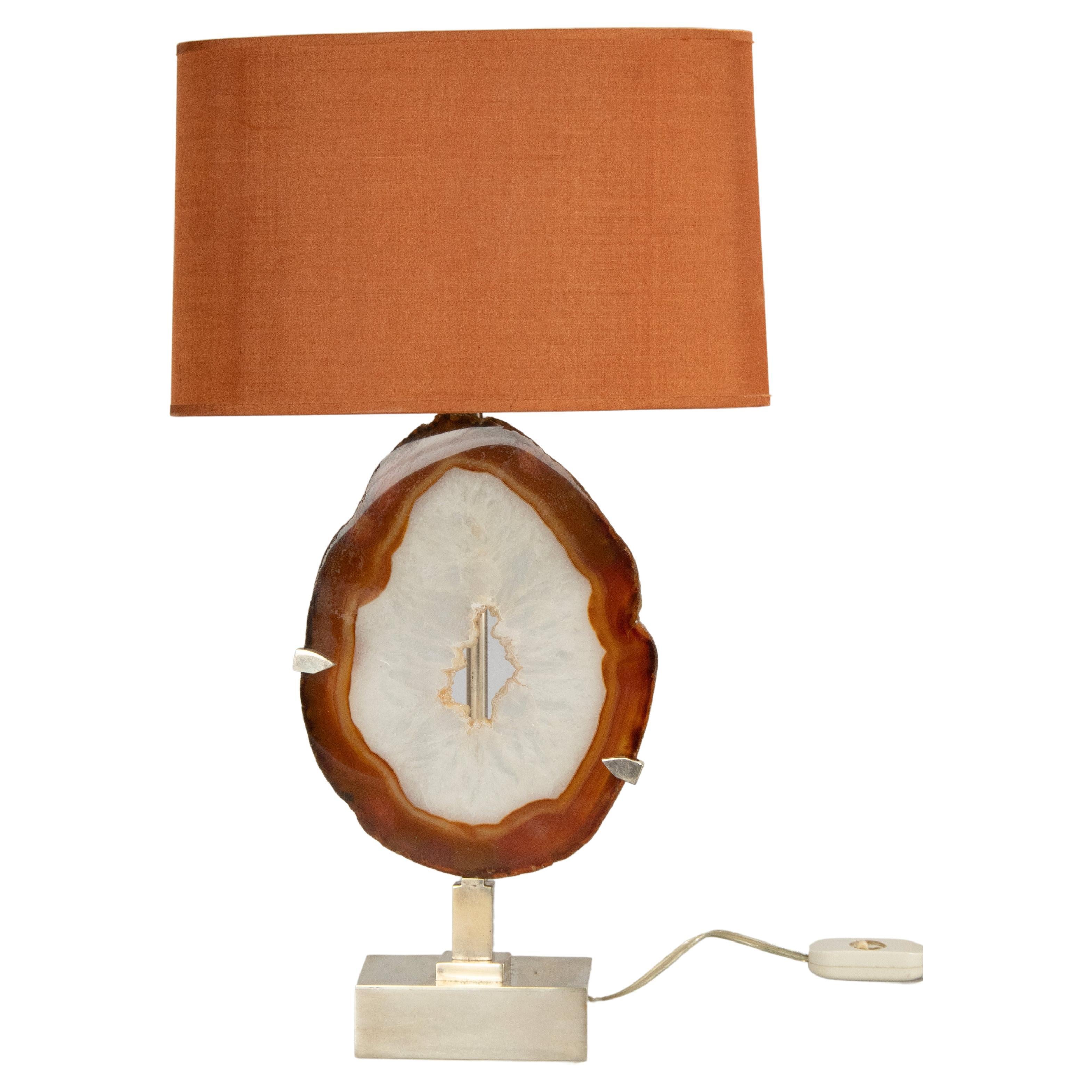 Mid-Century Modern Table Lamp with Agate Mineral Plaque Attr. to Willy Daro For Sale