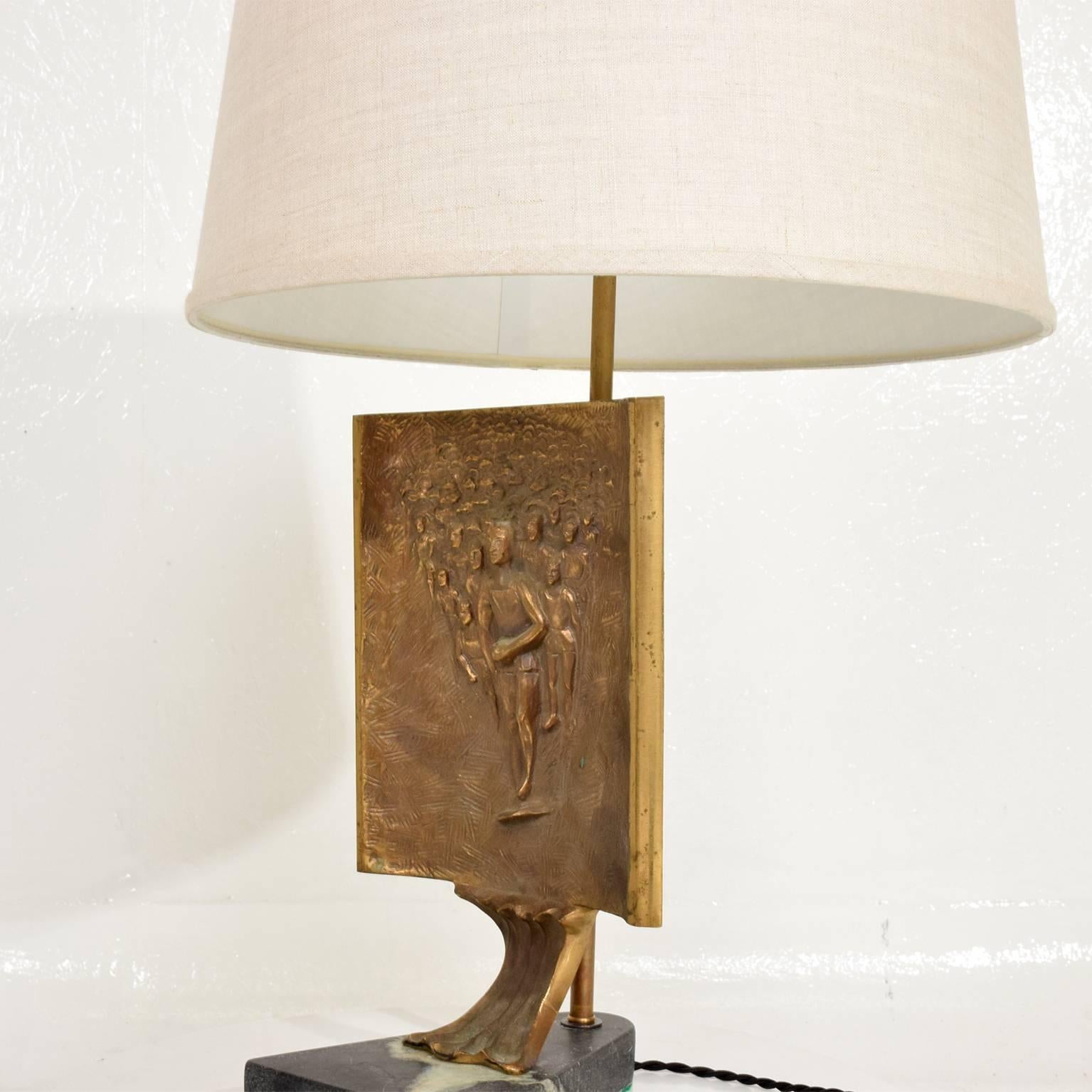 Mid-Century Modern Table Lamp with Italia Bronze Brutalist Sculpture 3