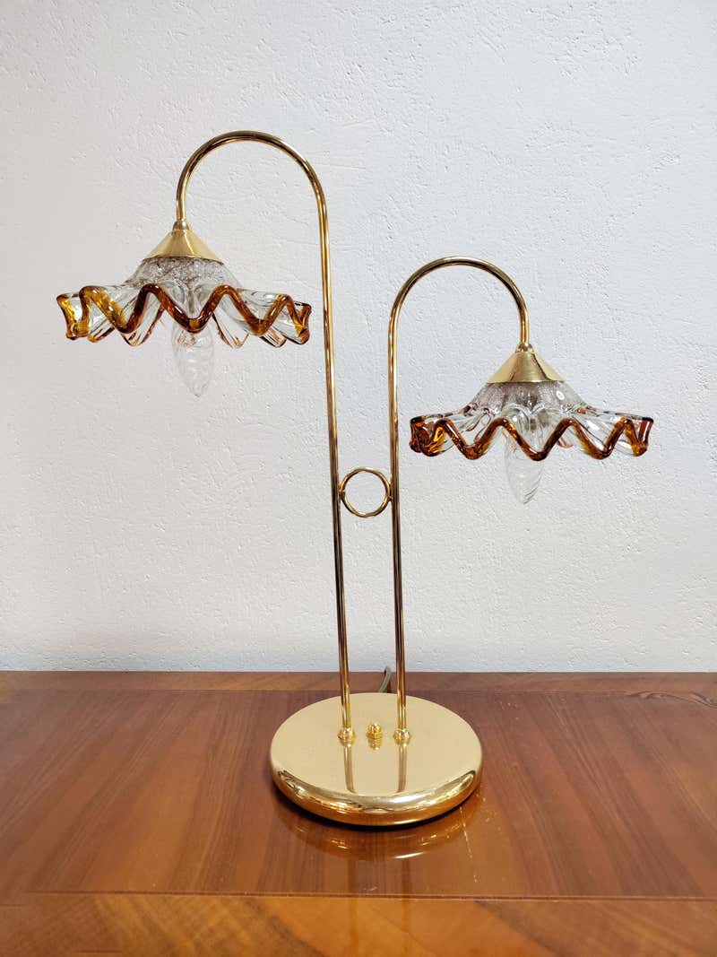 MidCentury Modern Zee Lamp with Tambourine Shades by Majestic Lamp Co