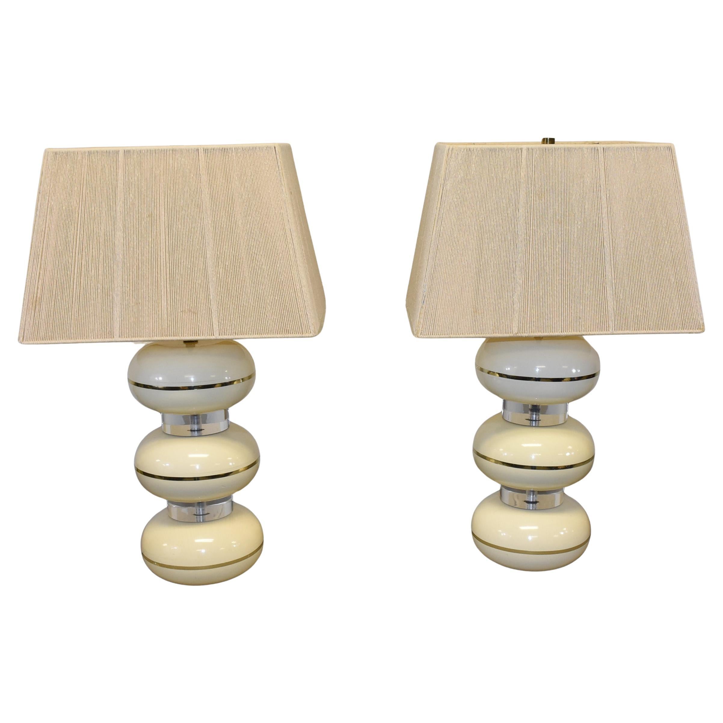 Mid-Century Modern-Tischlampe mit String-Schirm von Karl Springer im Angebot