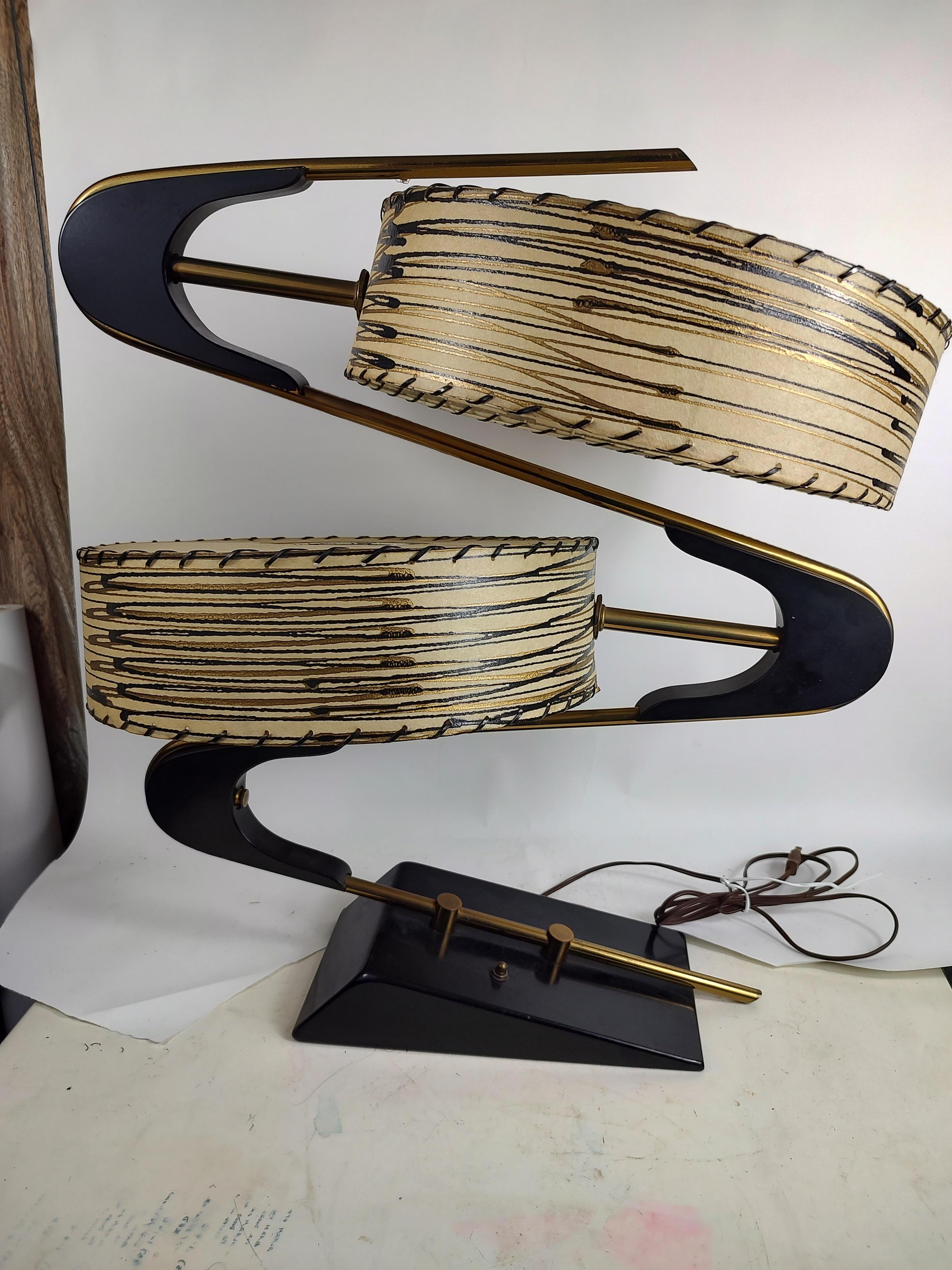 Mid-Century Modern Table Lamp with Tambourine Shades by Majestic Lamp Co. 5