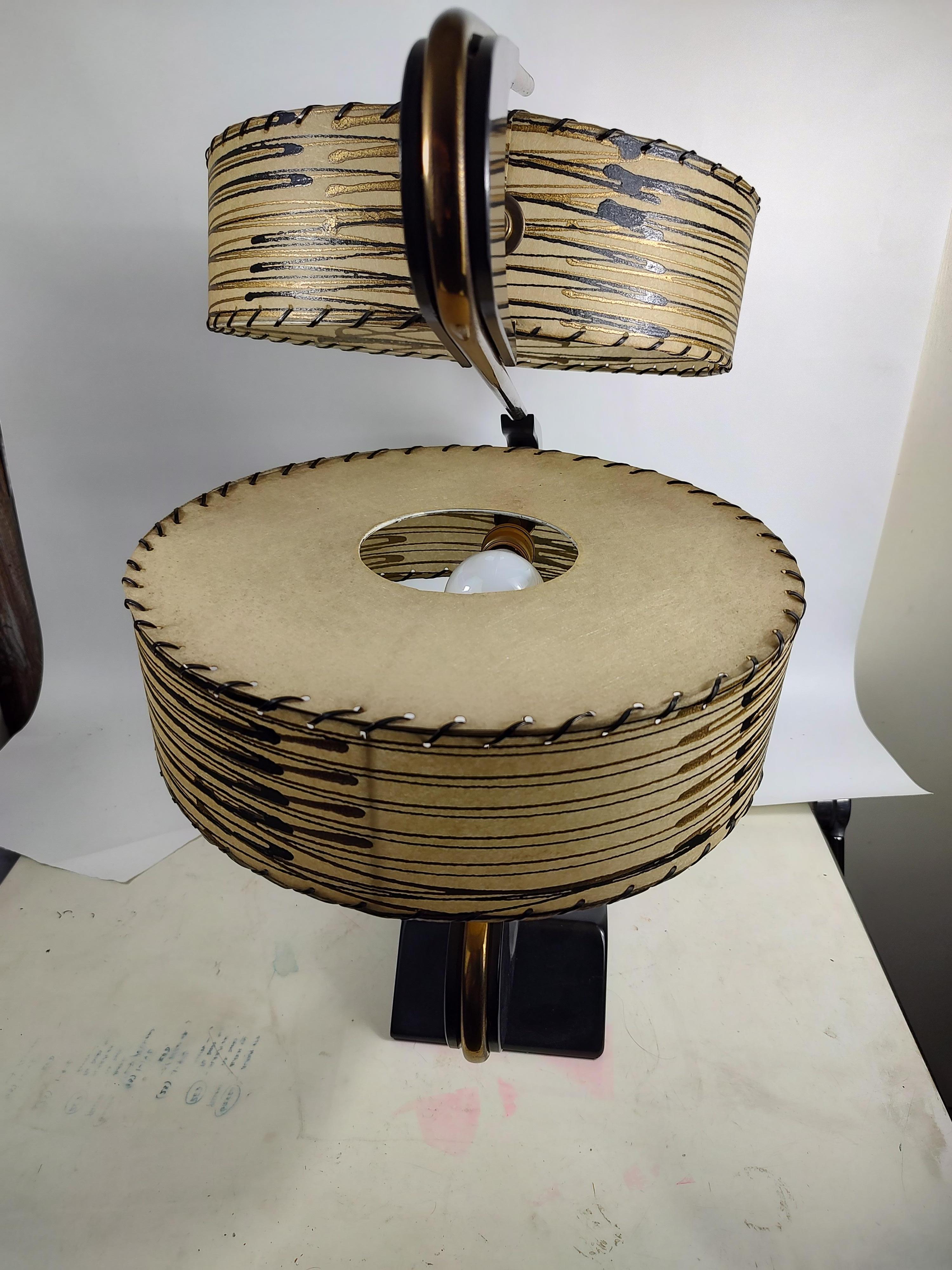 Hand-Crafted Mid-Century Modern Table Lamp with Tambourine Shades by Majestic Lamp Co.