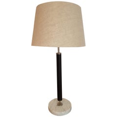 Mid-Century Modern Table Lamp with Thick Marble Base and Leather Stem
