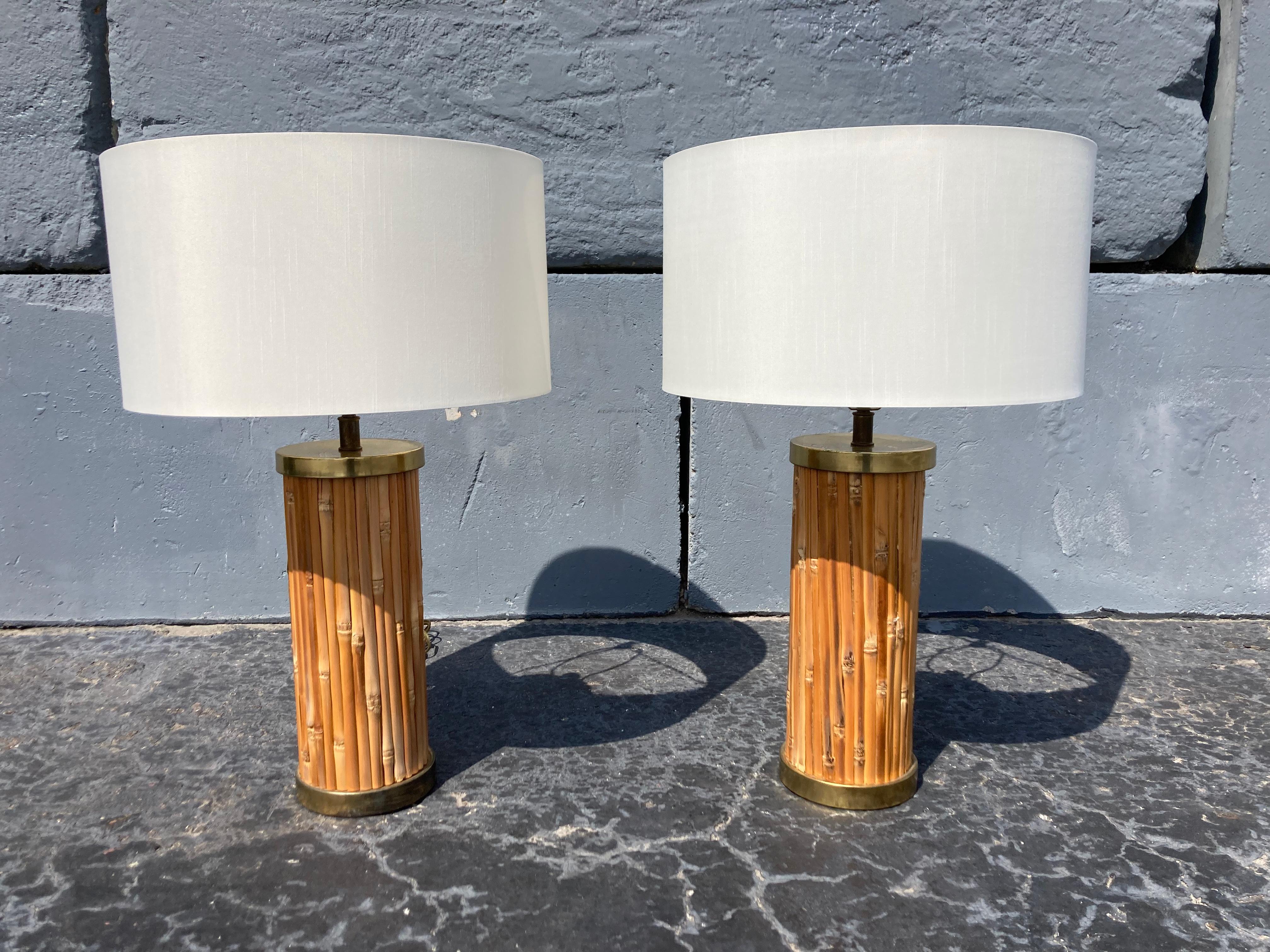 Mid-Century Modern Table Lamps, Brass and Bamboo  4