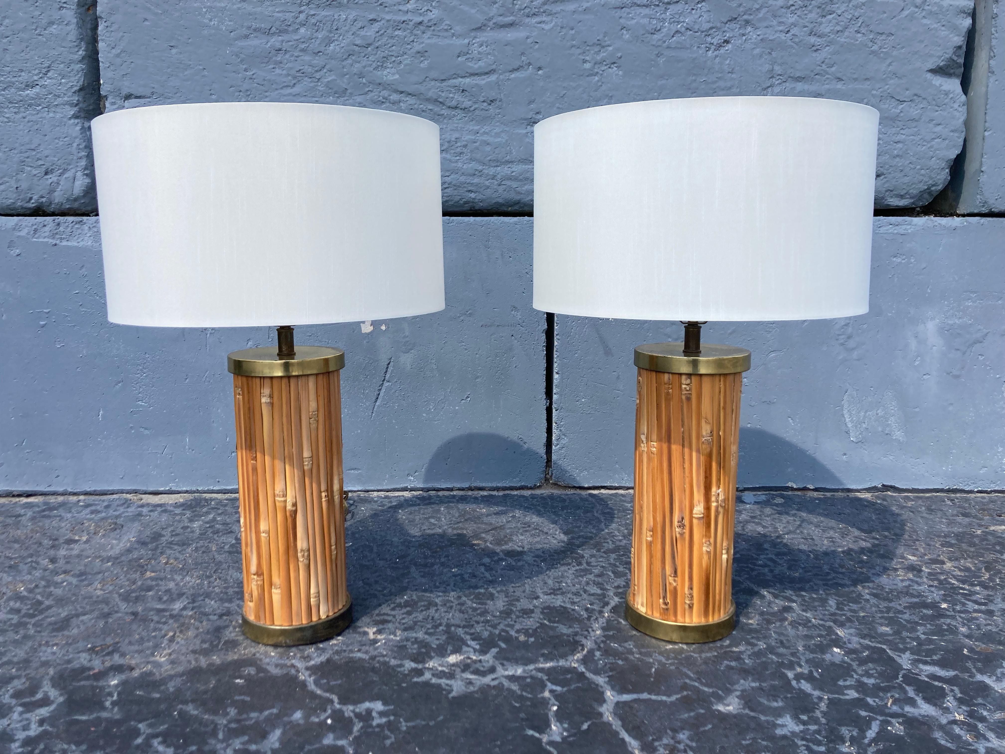 Mid-Century Modern Table Lamps, Brass and Bamboo  6