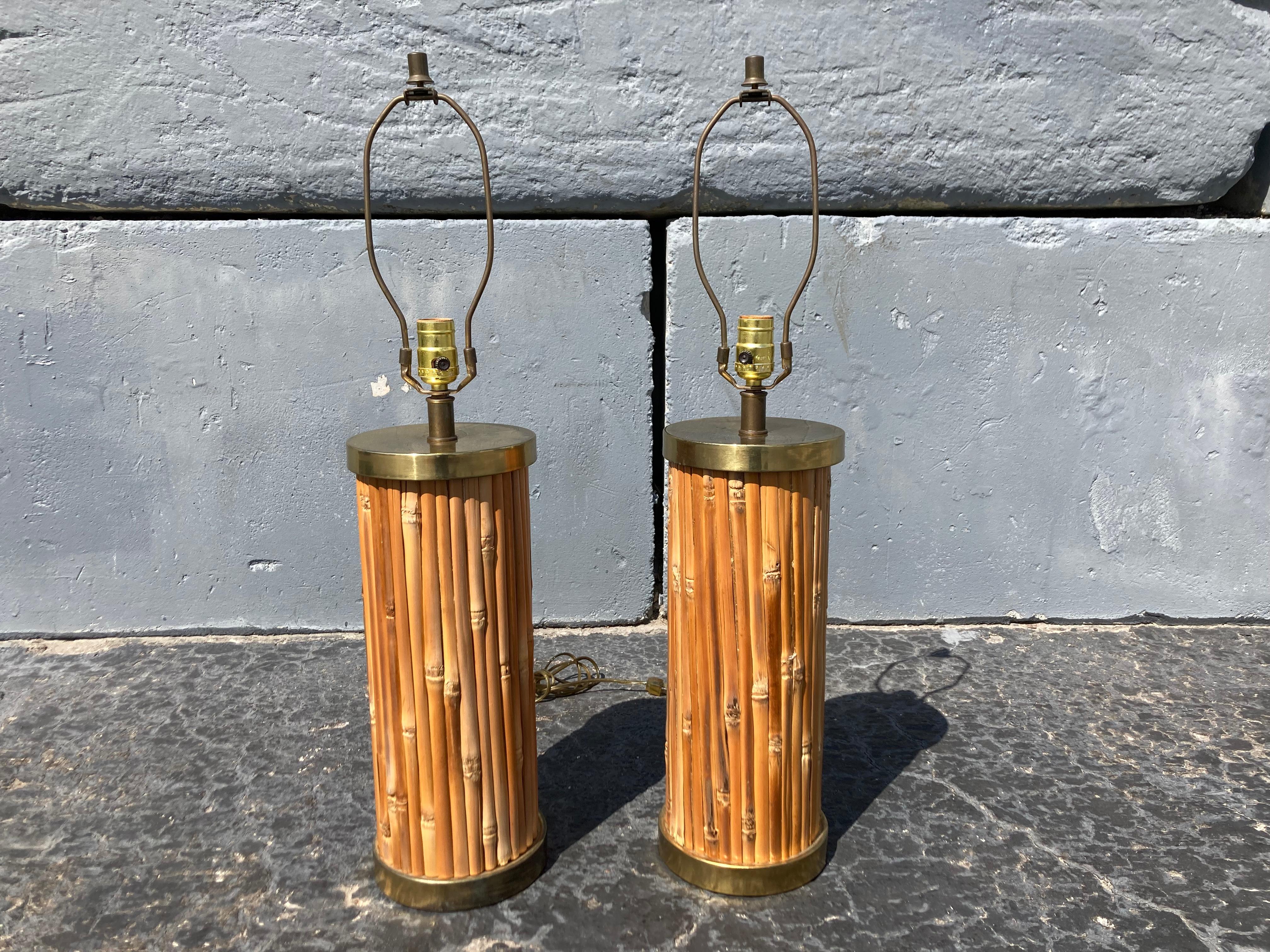 Mid-Century Modern Table Lamps, Brass and Bamboo  7