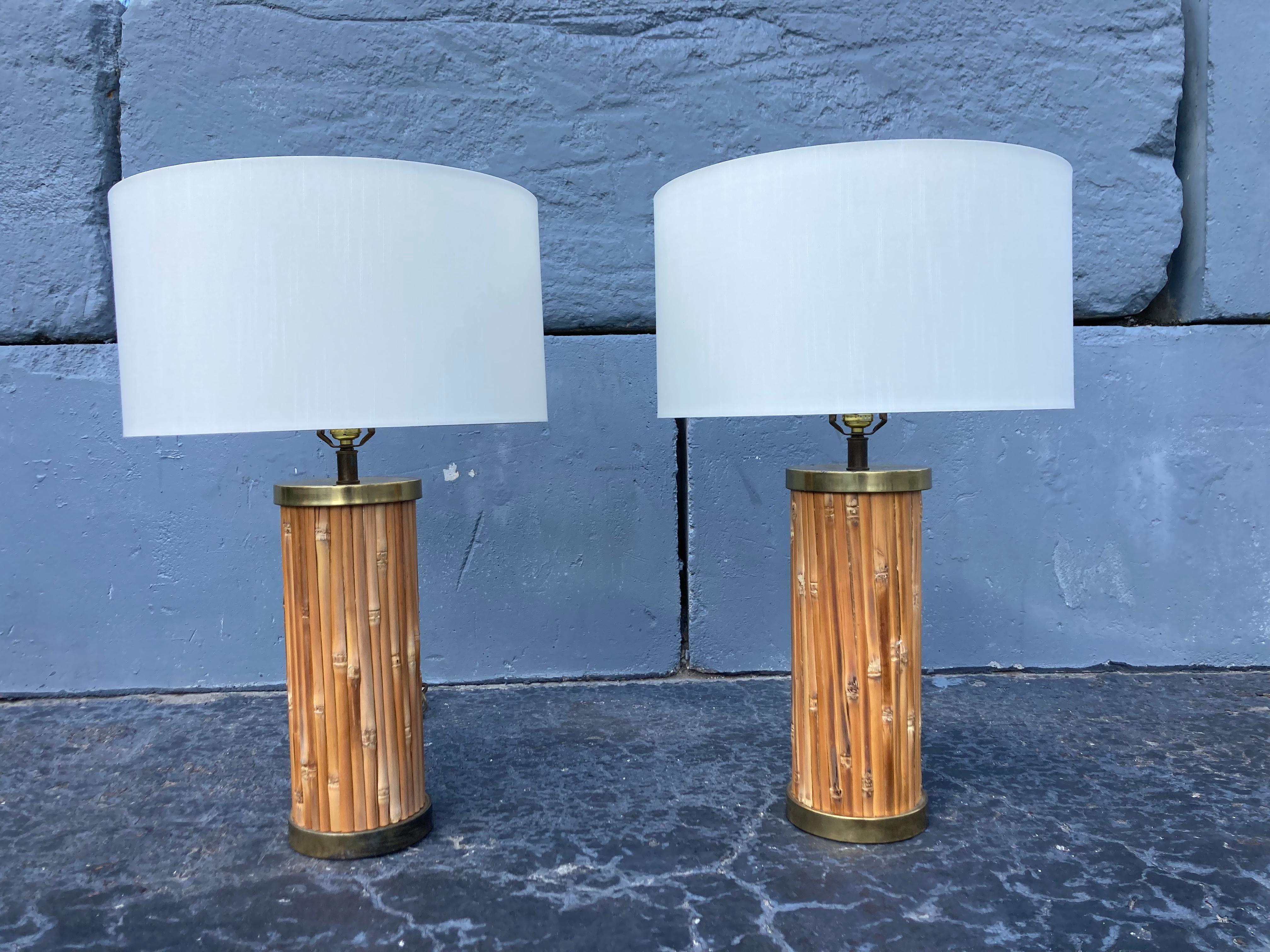 Mid-Century Modern Table Lamps, Brass and Bamboo  8