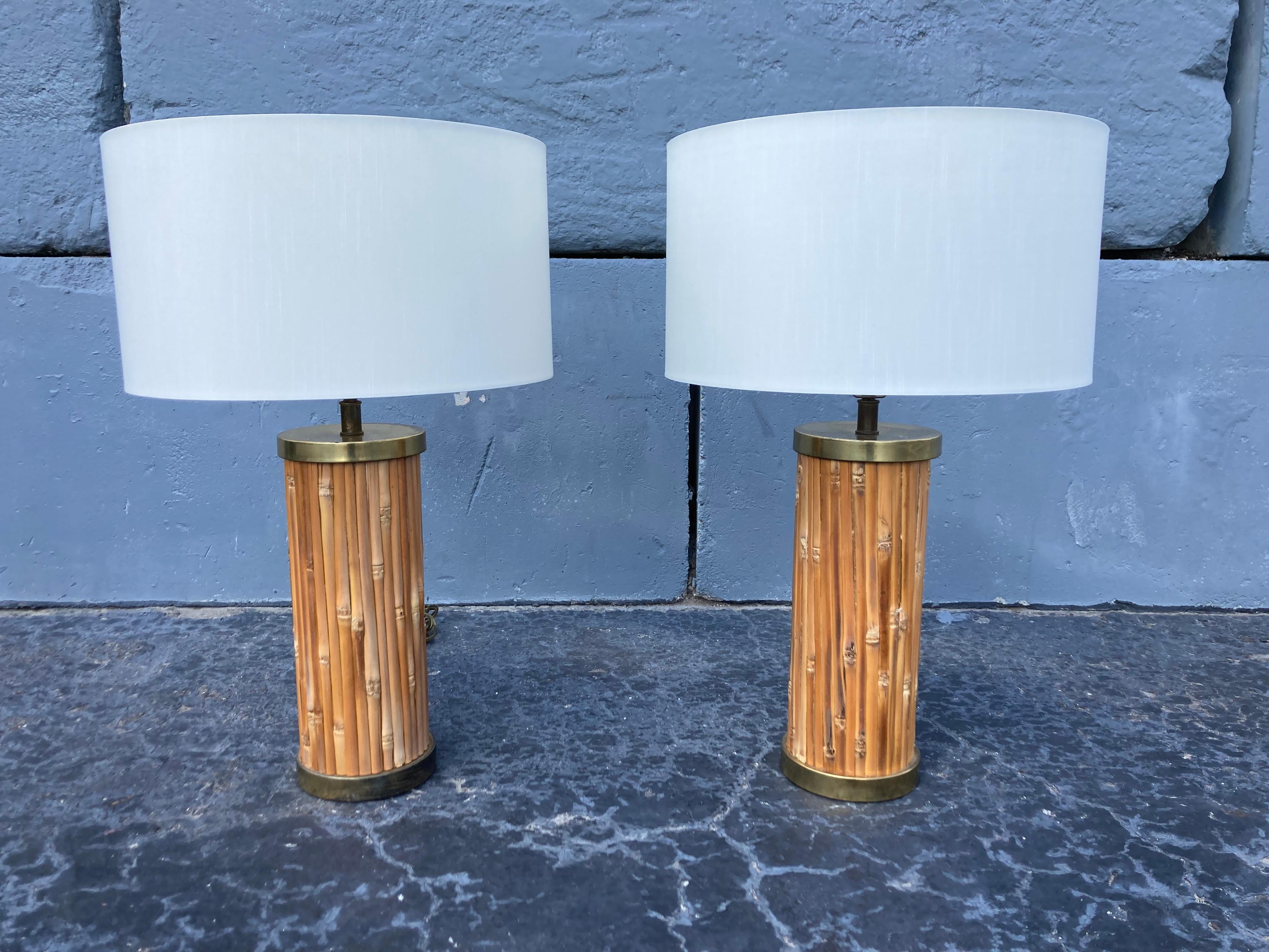 Mid-Century Modern Table Lamps, Brass and Bamboo  9