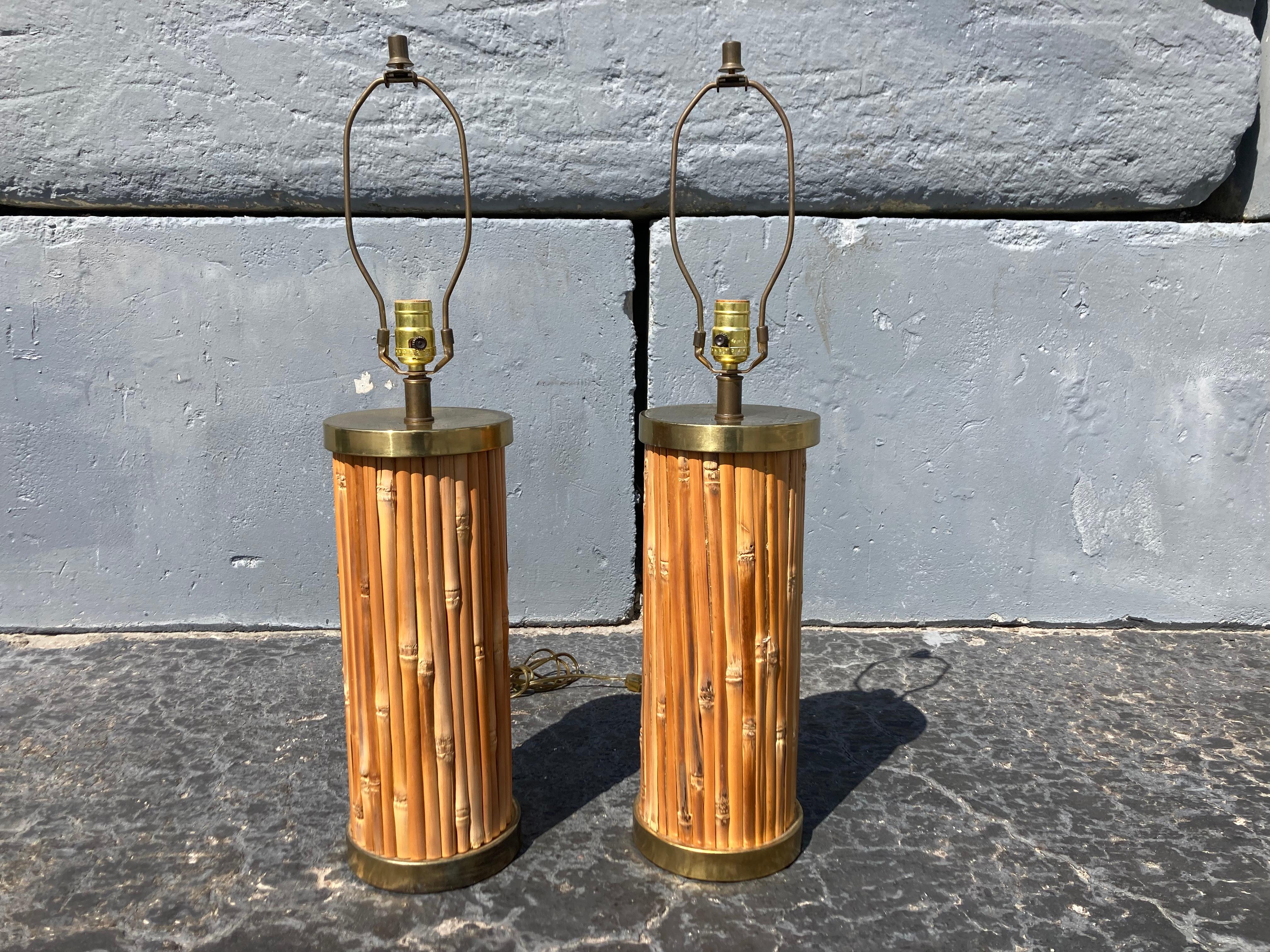 Mid-Century Modern Table Lamps, Brass and Bamboo  10
