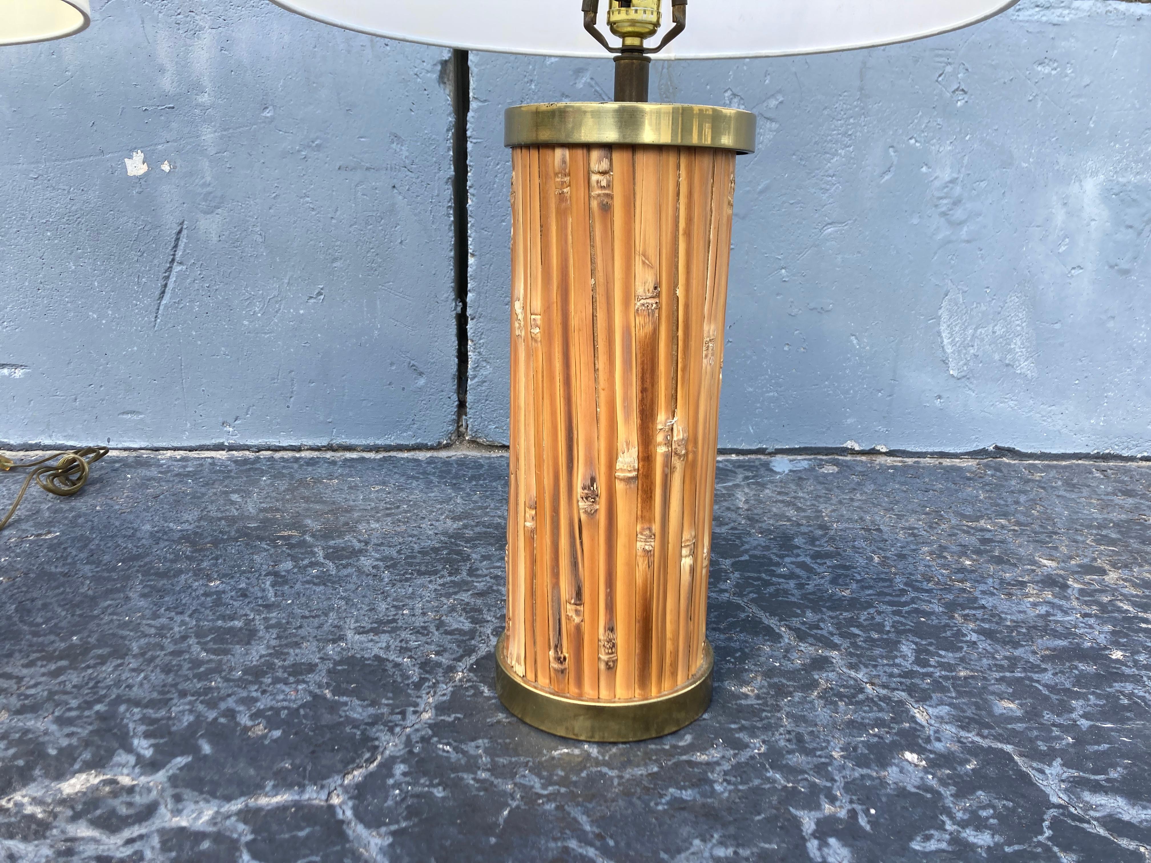 Mid-Century Modern Table Lamps, Brass and Bamboo  In Good Condition In Miami, FL