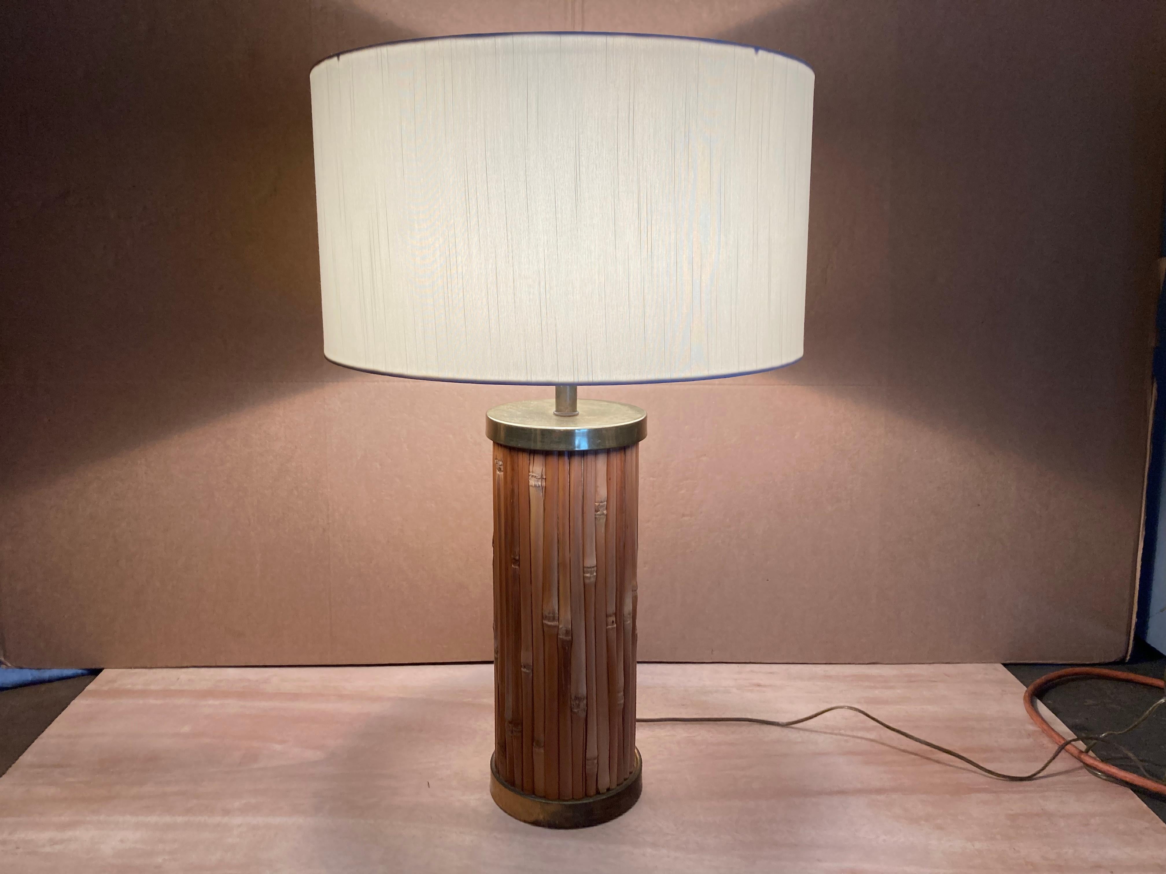 Metal Mid-Century Modern Table Lamps, Brass and Bamboo 