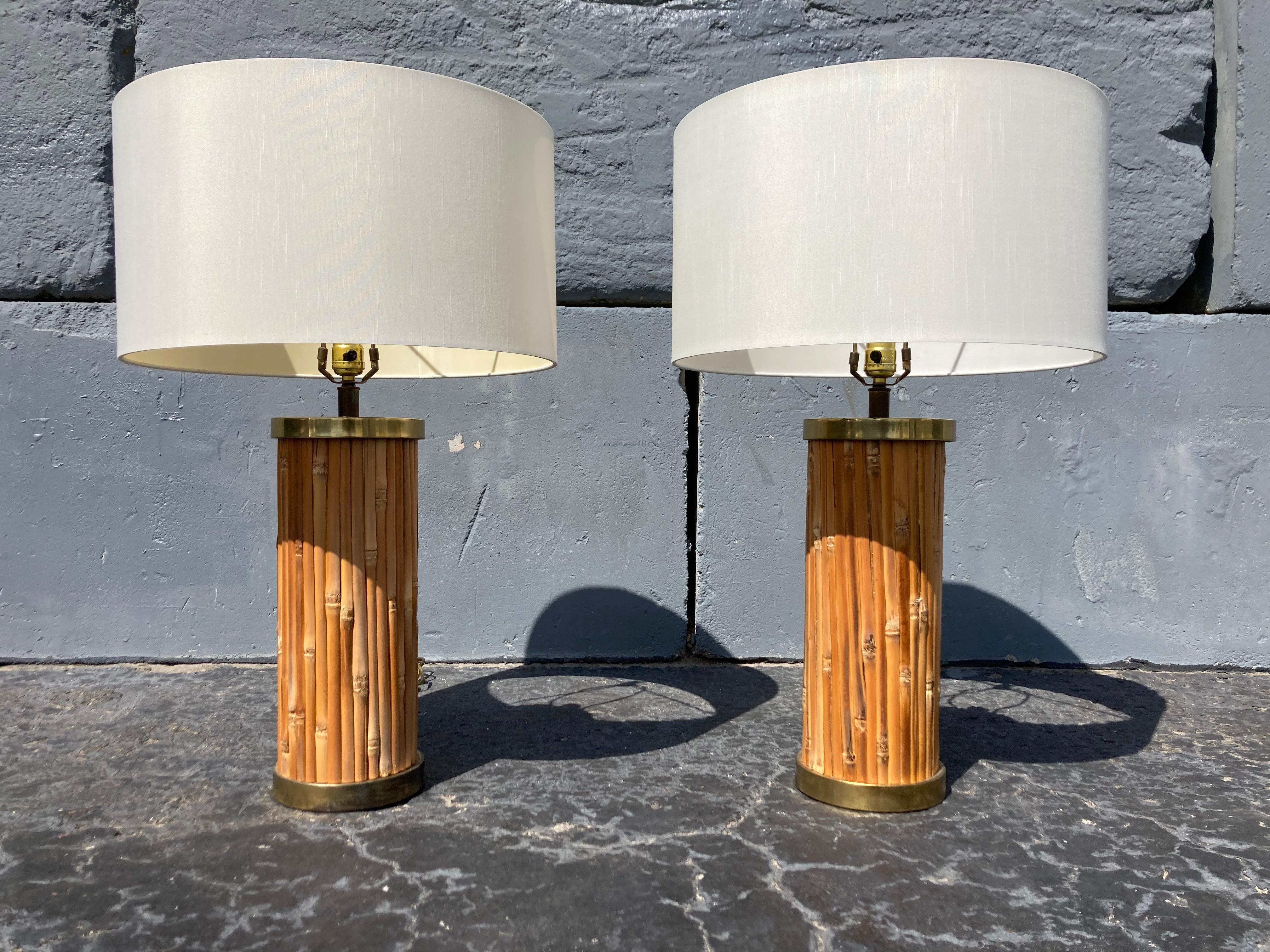 Mid-Century Modern Table Lamps, Brass and Bamboo  1