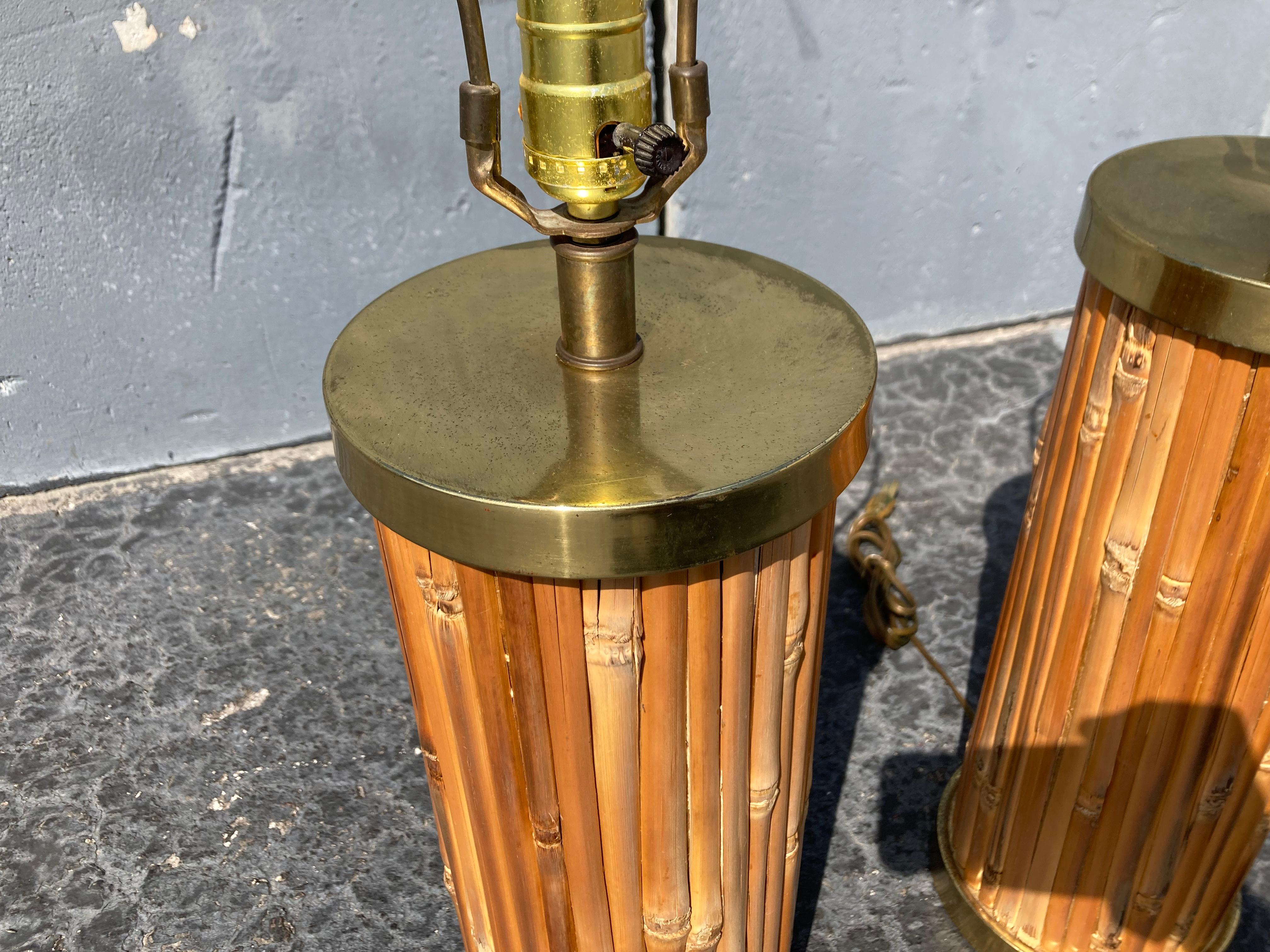 Mid-Century Modern Table Lamps, Brass and Bamboo  2