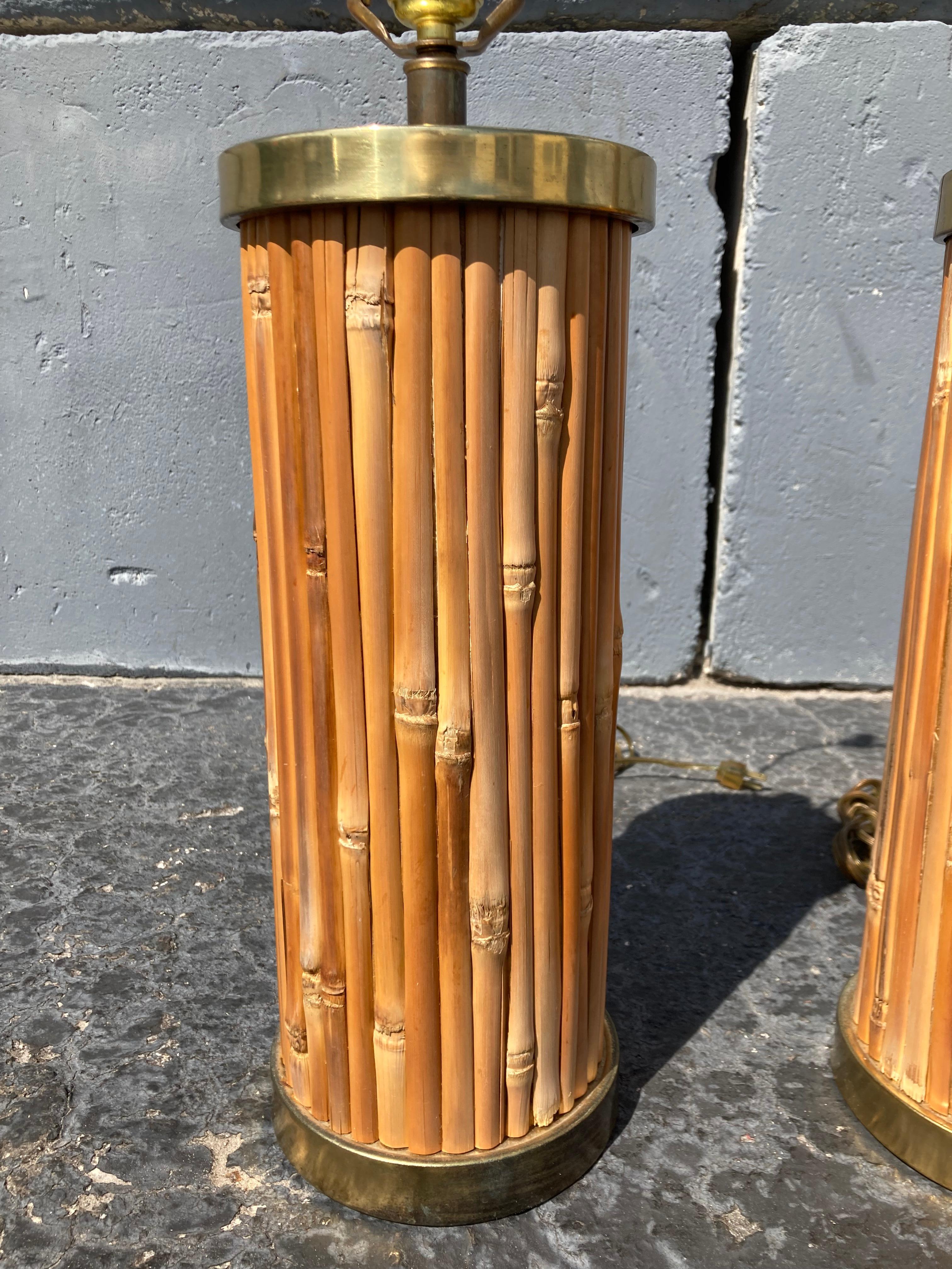 Mid-Century Modern Table Lamps, Brass and Bamboo  3