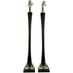 Mid-Century Modern Table Lamps in Black and Clear Glass on Square Bases Mid-Century Modern Table Lamps in Black and Clear Glass on Square Bases