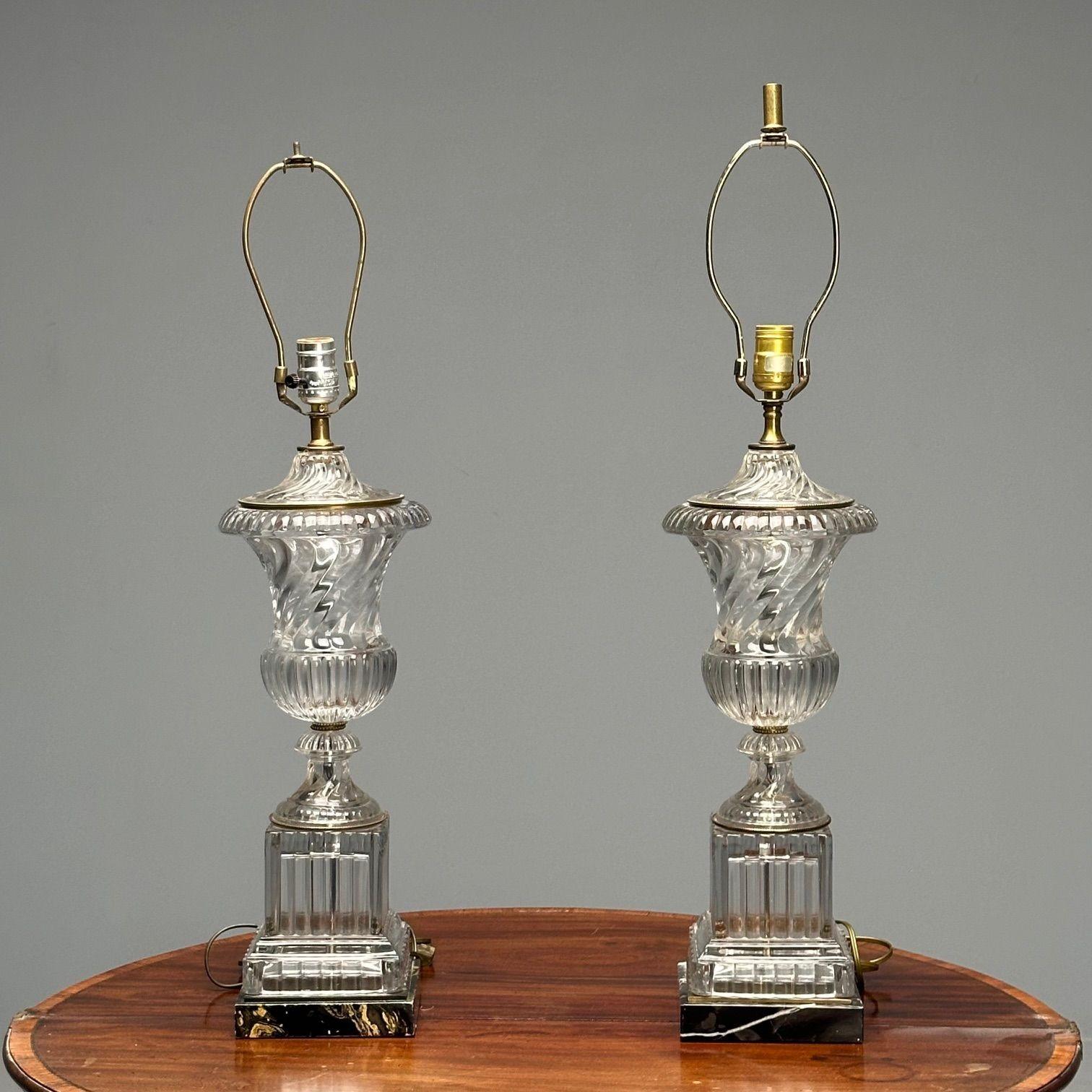 Lampes de table mi-siècle moderne, verre texturé, marbre, 1950 en vente 3