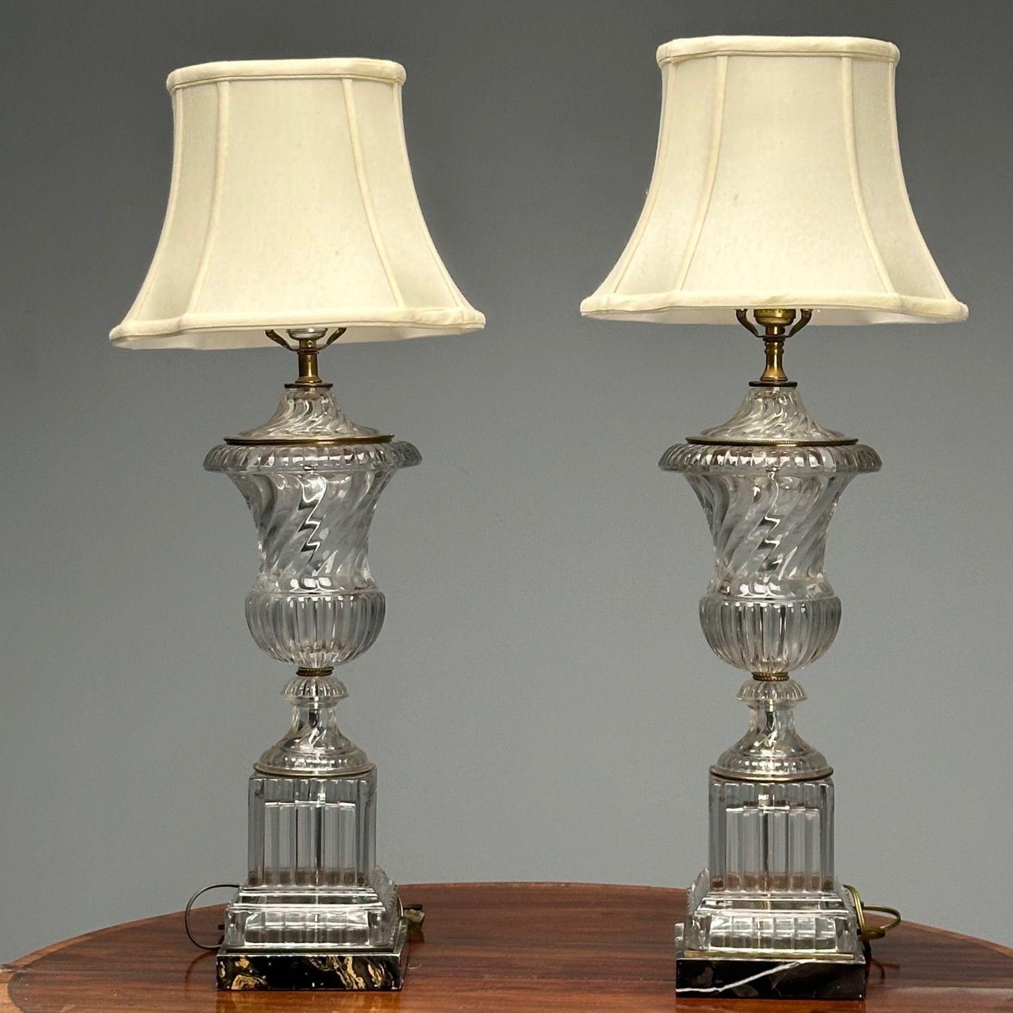Mid-Century Modern Lampes de table mi-siècle moderne, verre texturé, marbre, 1950 en vente