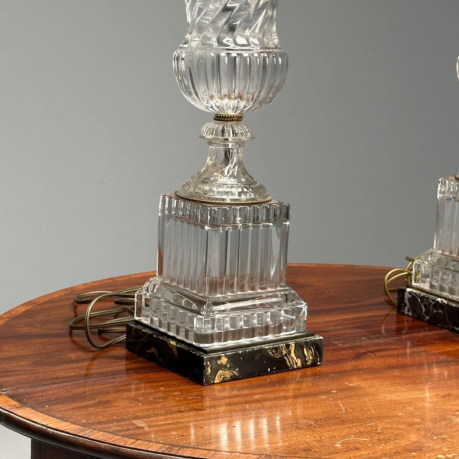 Fin du 20e siècle Lampes de table mi-siècle moderne, verre texturé, marbre, 1950 en vente