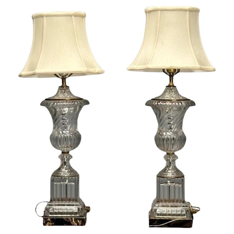 Mid-Century Modern, Table Lamps, Textured Glass, Marble, 1950s