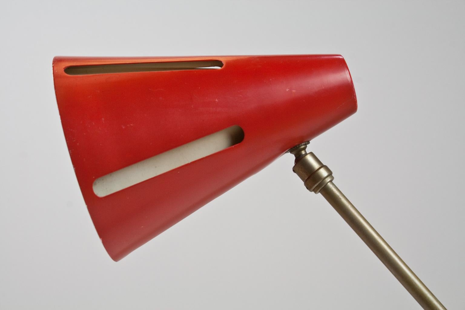 Metal Mid-Century Modern Table Light Red and Black by Busquet Hala Sun Series, 1955 For Sale