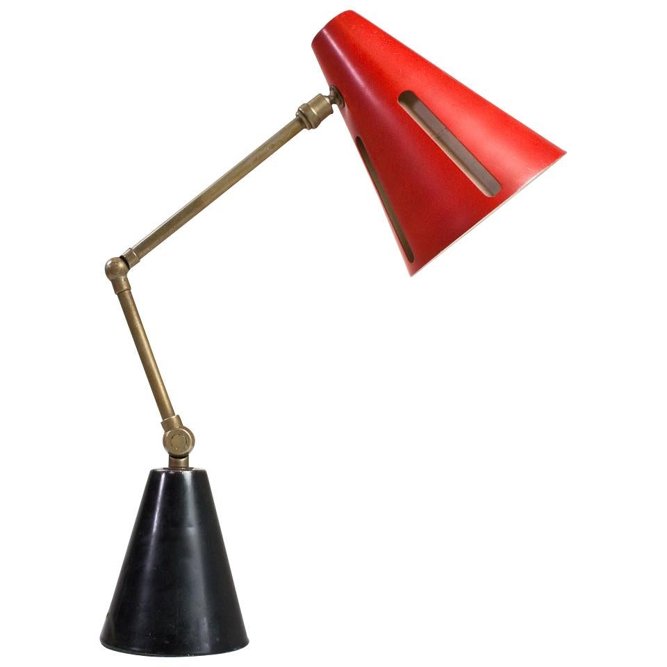 Mid-Century Modern Table Light Red and Black by Busquet Hala Sun Series, 1955 For Sale