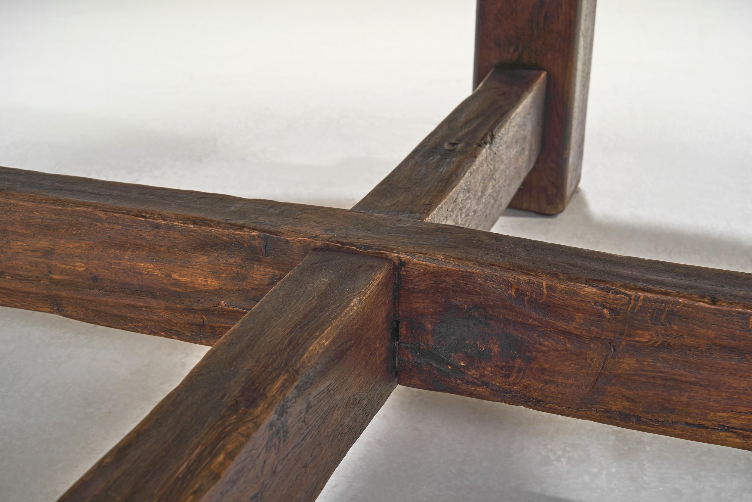 Mid-Century Modern Table with Cross Stretchers, Europe ca 1950s For Sale 13
