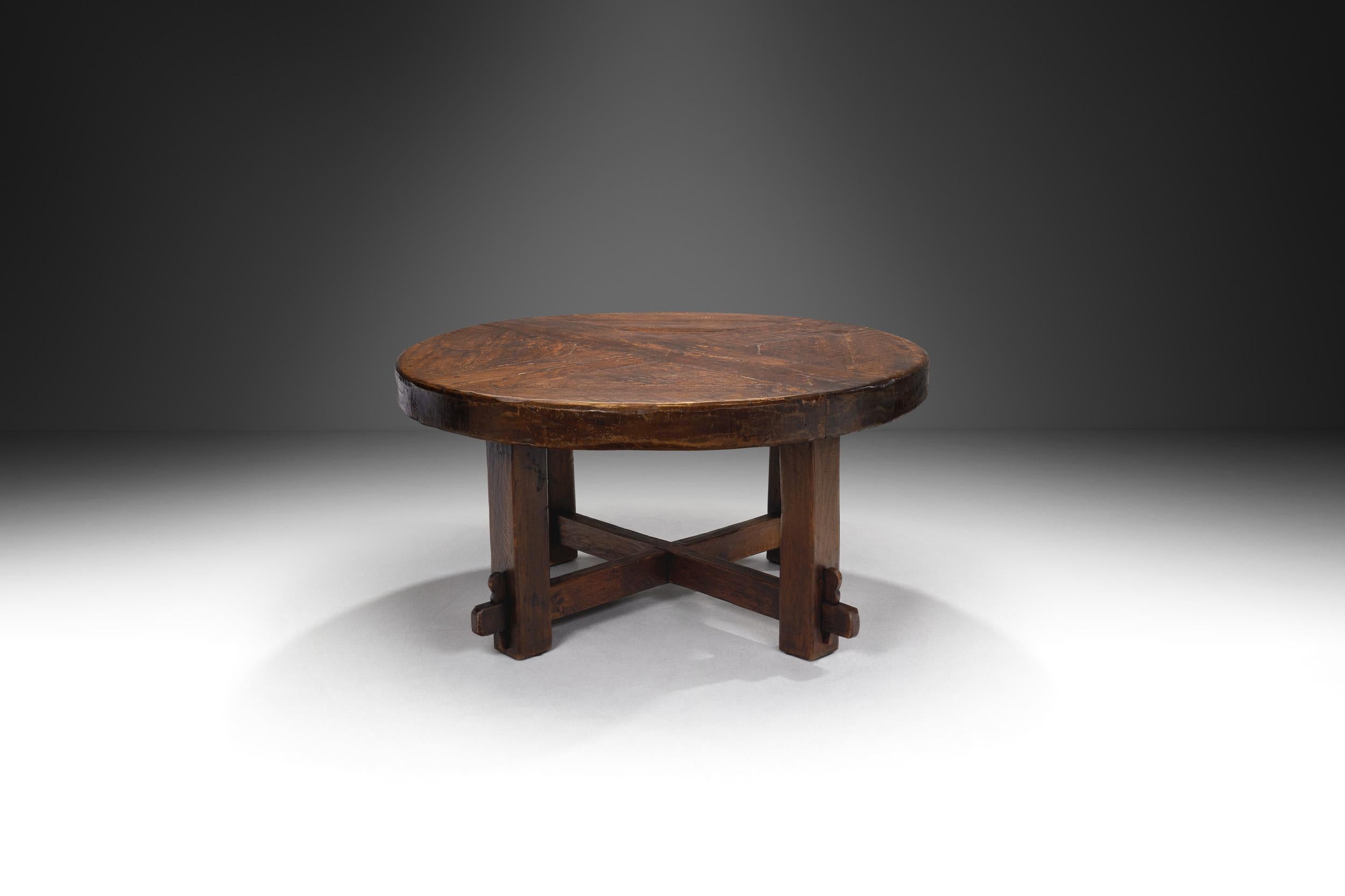 Mid-20th Century Mid-Century Modern Table with Cross Stretchers, Europe ca 1950s For Sale