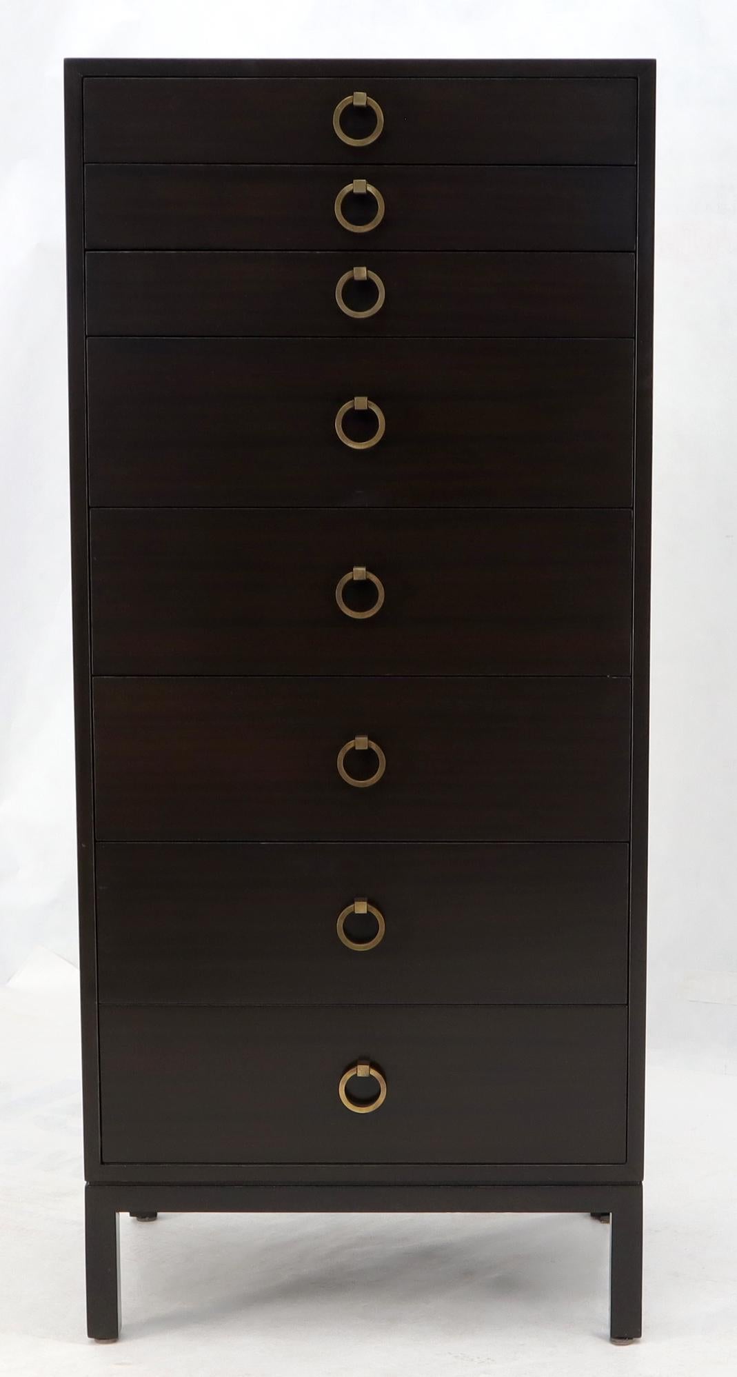 Lacquered Mid-Century Modern Tall 8 Drawers Ebonized Mahogany Lingerie High Chest Dresser For Sale