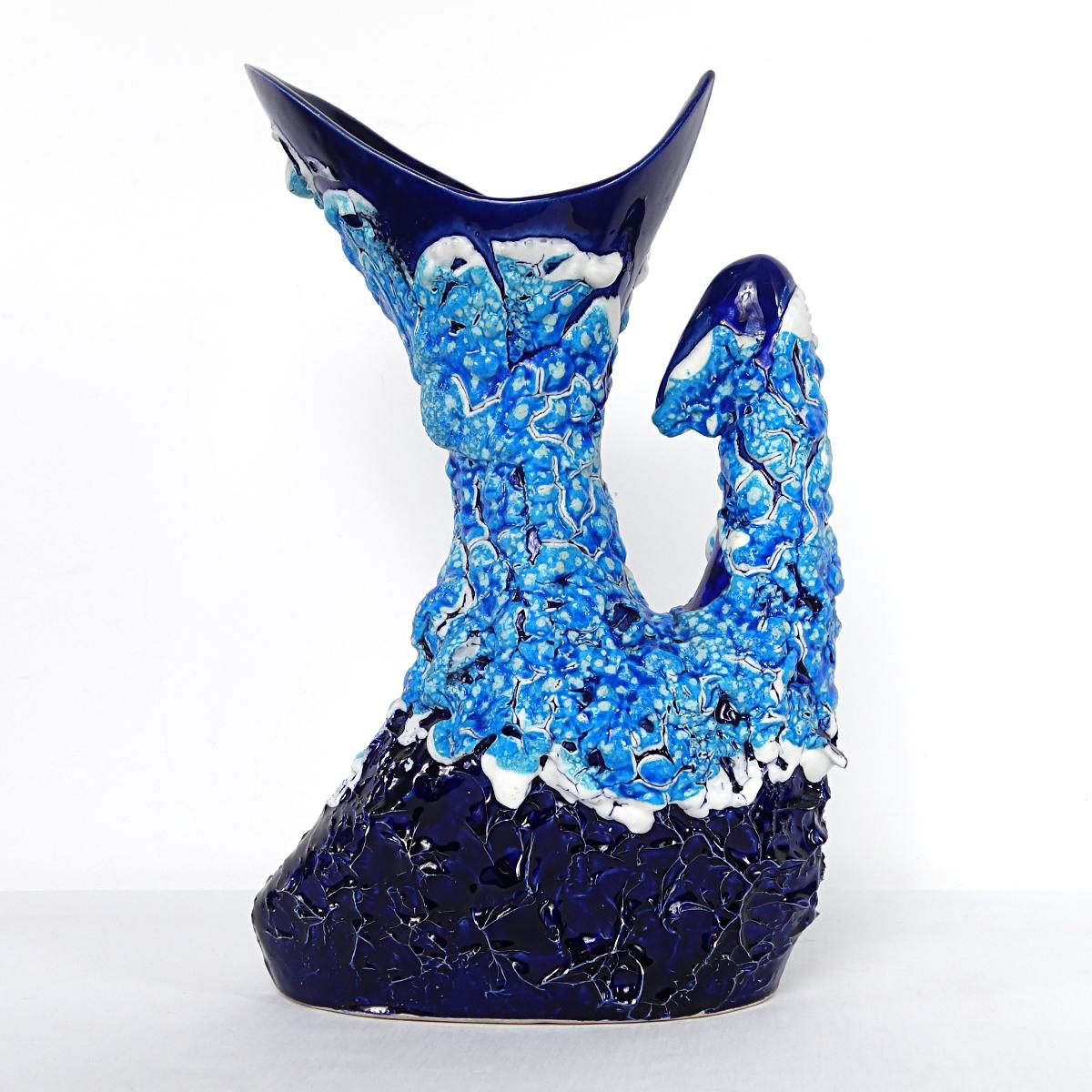 Große blaue Mid-Century-Modern-Vase des französischen Keramikspezialisten Vallauris (Französisch) im Angebot