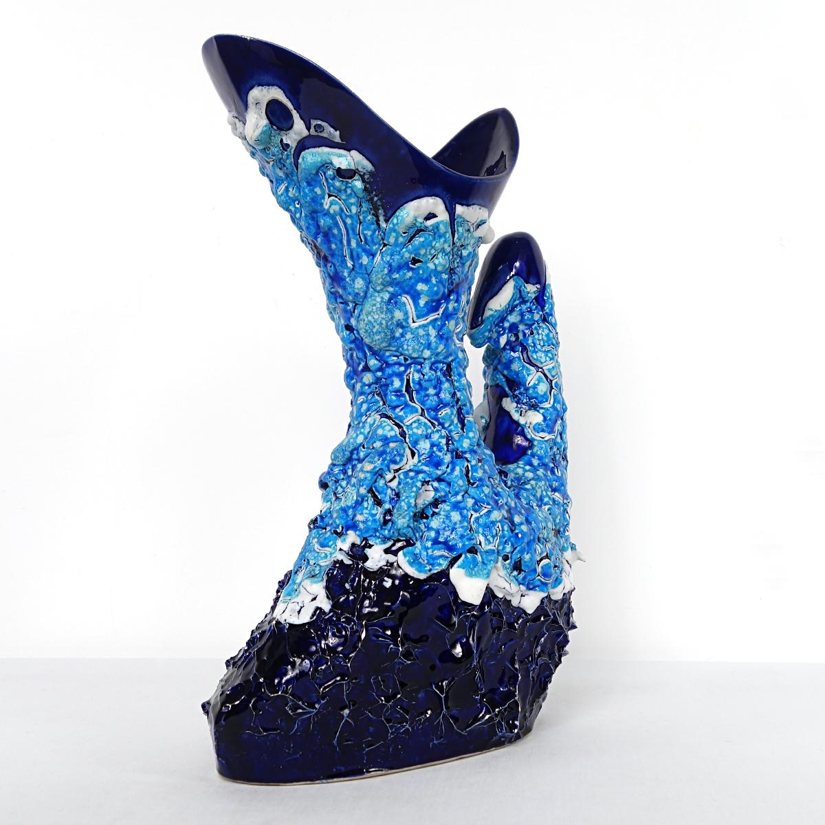 Große blaue Mid-Century-Modern-Vase des französischen Keramikspezialisten Vallauris im Zustand „Gut“ im Angebot in Doornspijk, NL