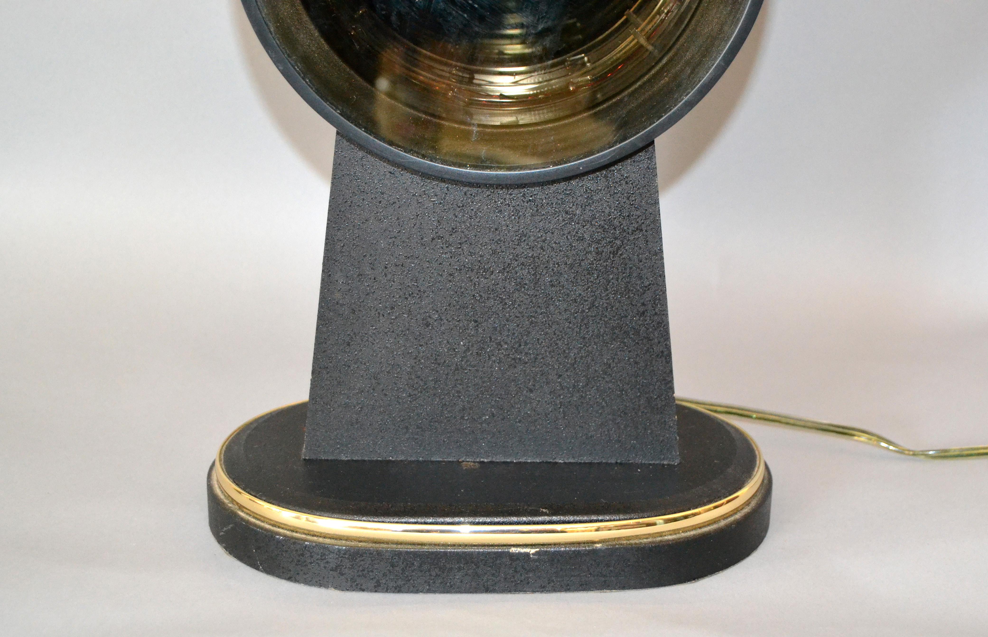 Mid-Century Modern Tall Brass, Glass, Wood Infinity Table Lamp in Black and Gold For Sale 3