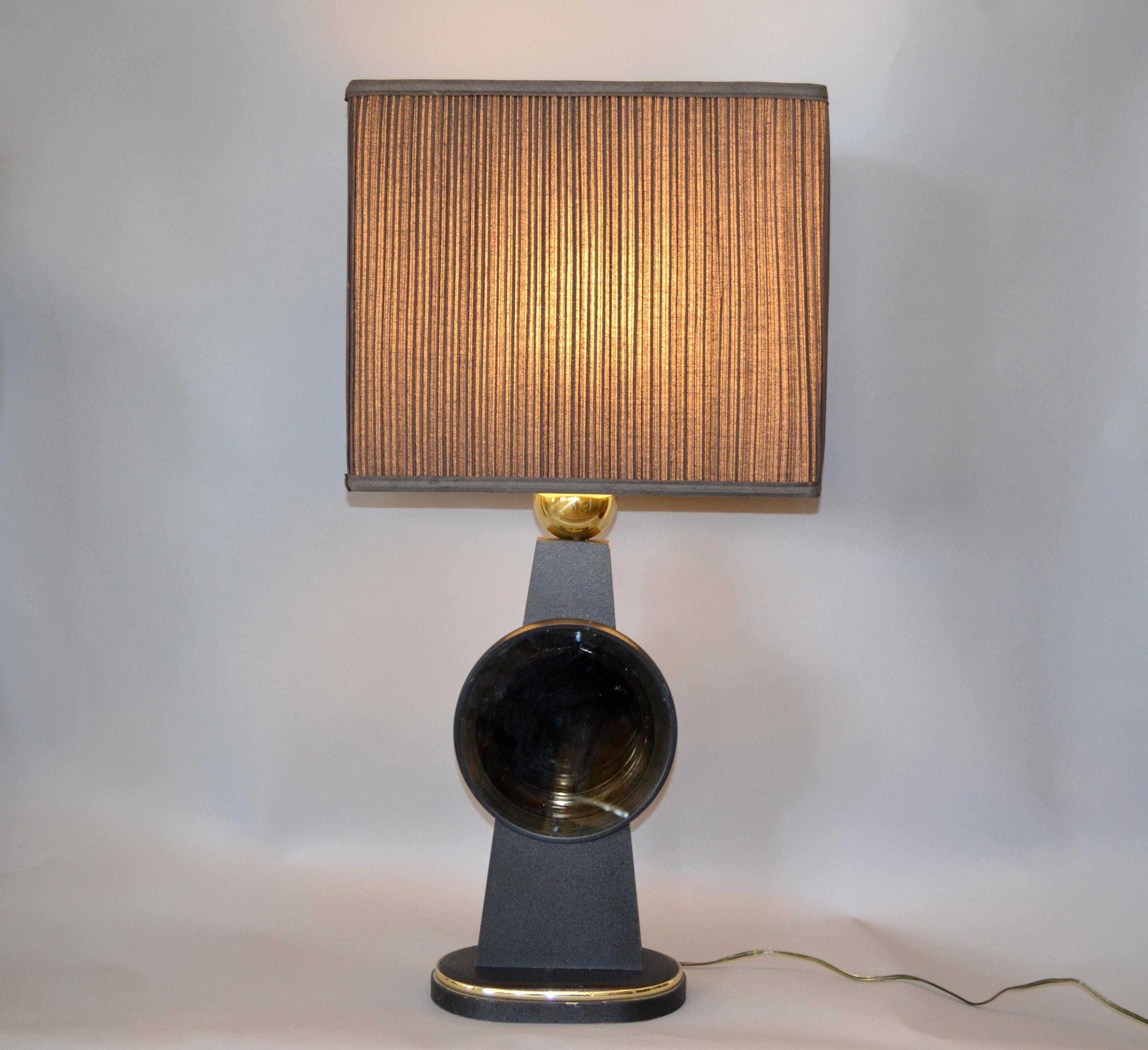 Mid-Century Modern Tall Brass, Glass, Wood Infinity Table Lamp in Black and Gold For Sale 8