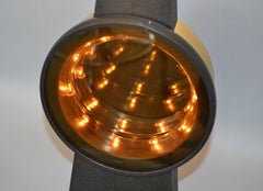 Mid-Century Modern Tall Brass, Glass, Wood Infinity Table Lamp in Black and Gold