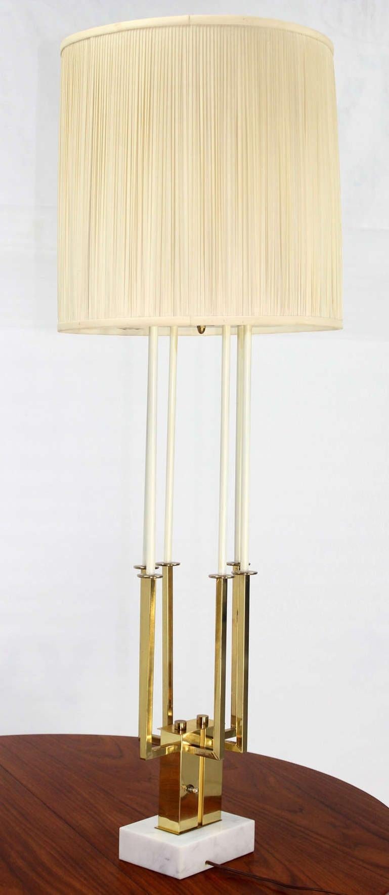 20th Century Mid Century Modern Tall Brass Marble Base Table Lamp MINT! For Sale