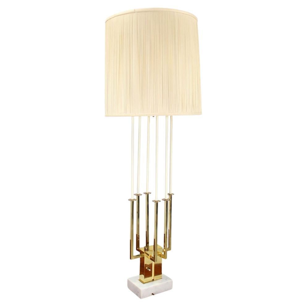 Mid Century Modern Tall Brass Marble Base Table Lamp MINT! For Sale