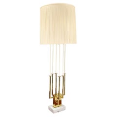 Vintage Mid Century Modern Tall Brass Marble Base Table Lamp MINT!