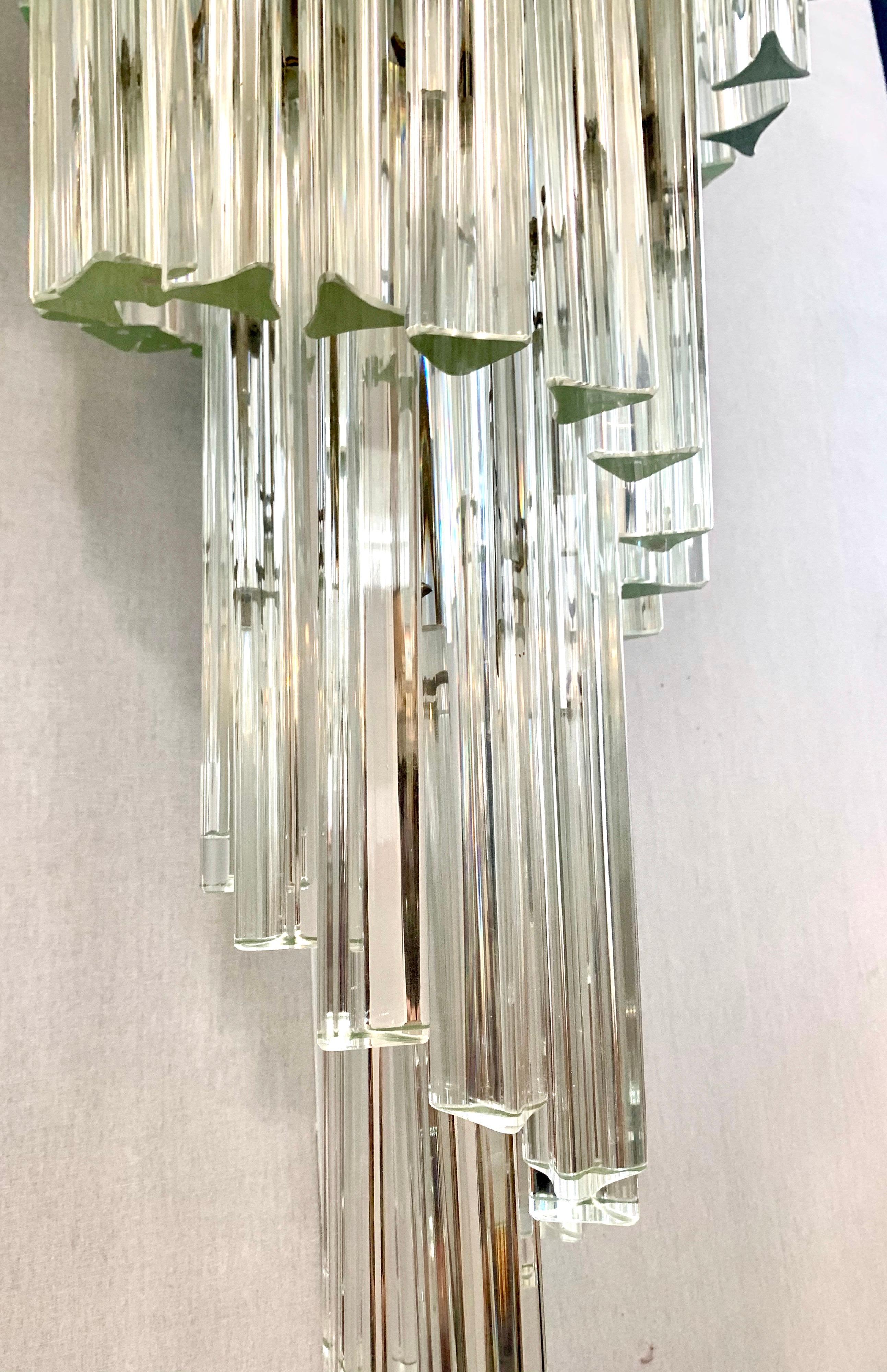 Italian Mid-Century Modern Tall Camer Glass Waterfall Four Foot Tall Chandelier For Sale
