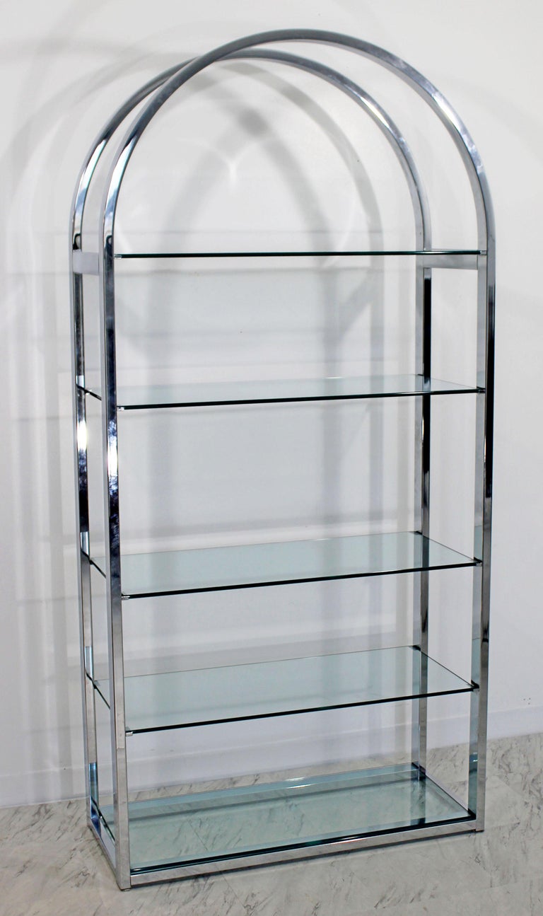 MidCentury Modern Tall Curved Chrome and Glass Étagère Shelving