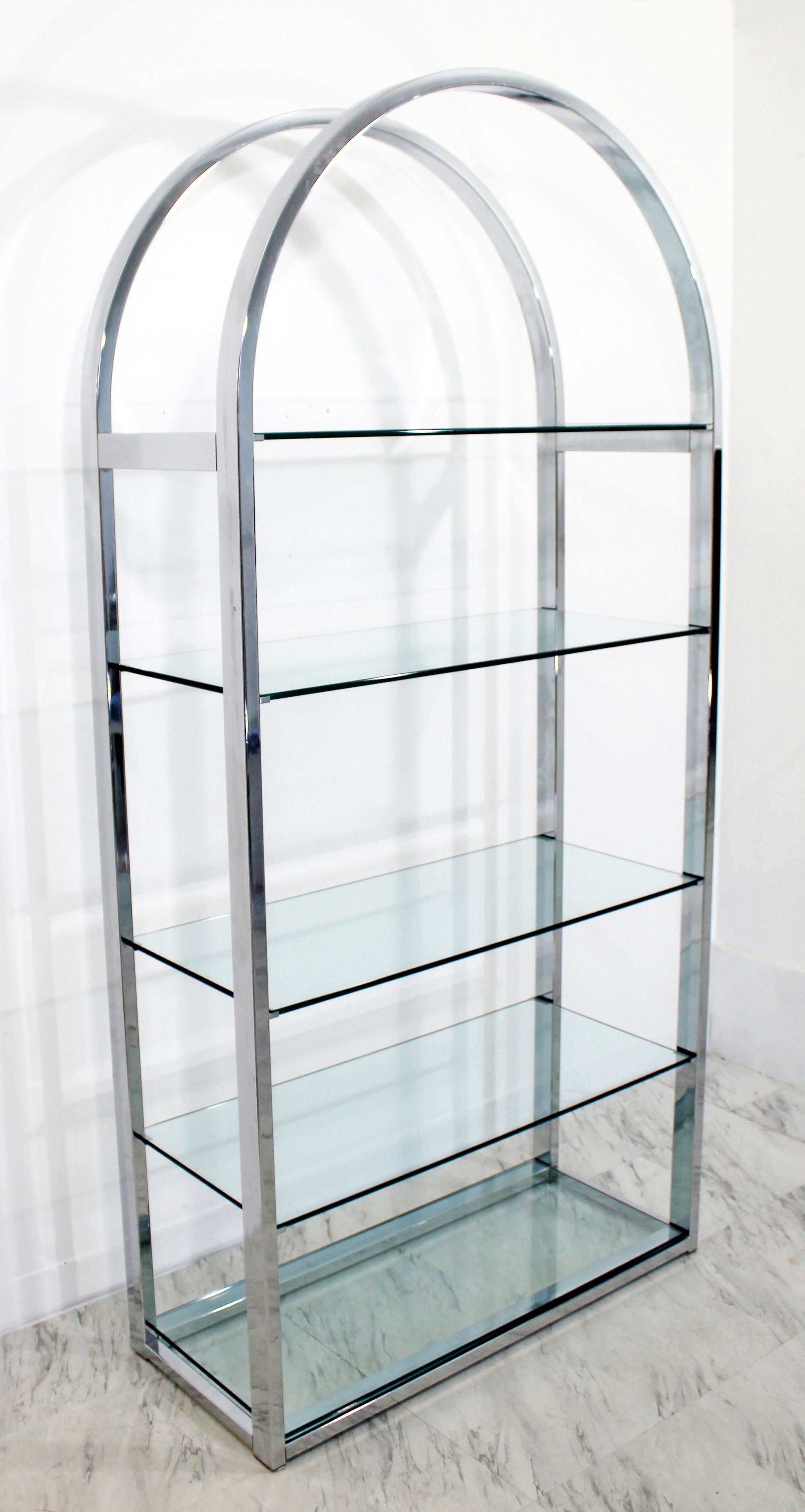 American Mid-Century Modern Tall Curved Chrome and Glass Étagère Shelving Baughman, 1970s