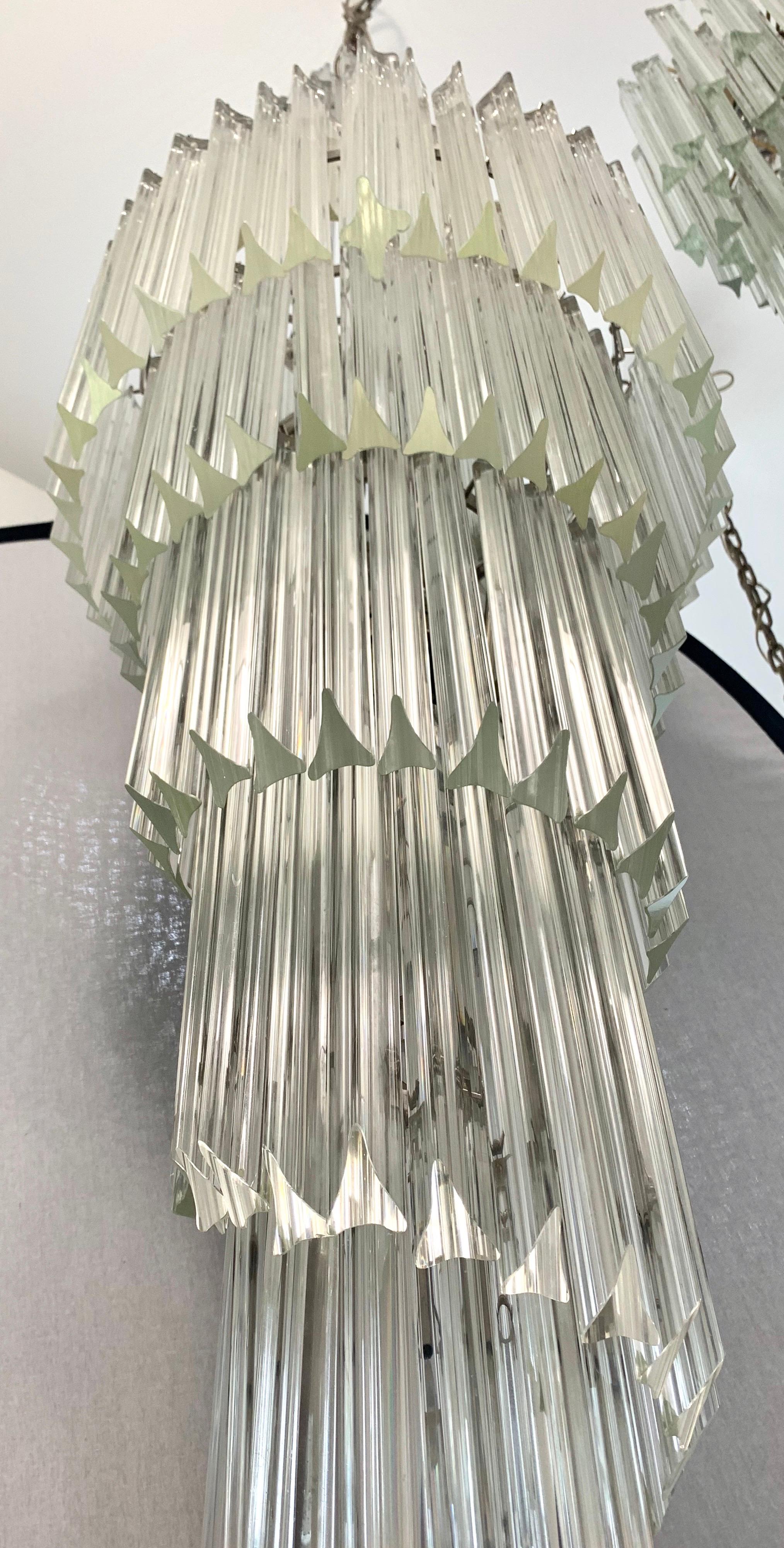 Steel Mid-Century Modern Tall Extra Large Camer Glass Grand Foyer Entrance Chandelier For Sale