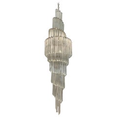 Mid-Century Modern Tall Extra Large Camer Glass Grand Foyer Entrance Chandelier