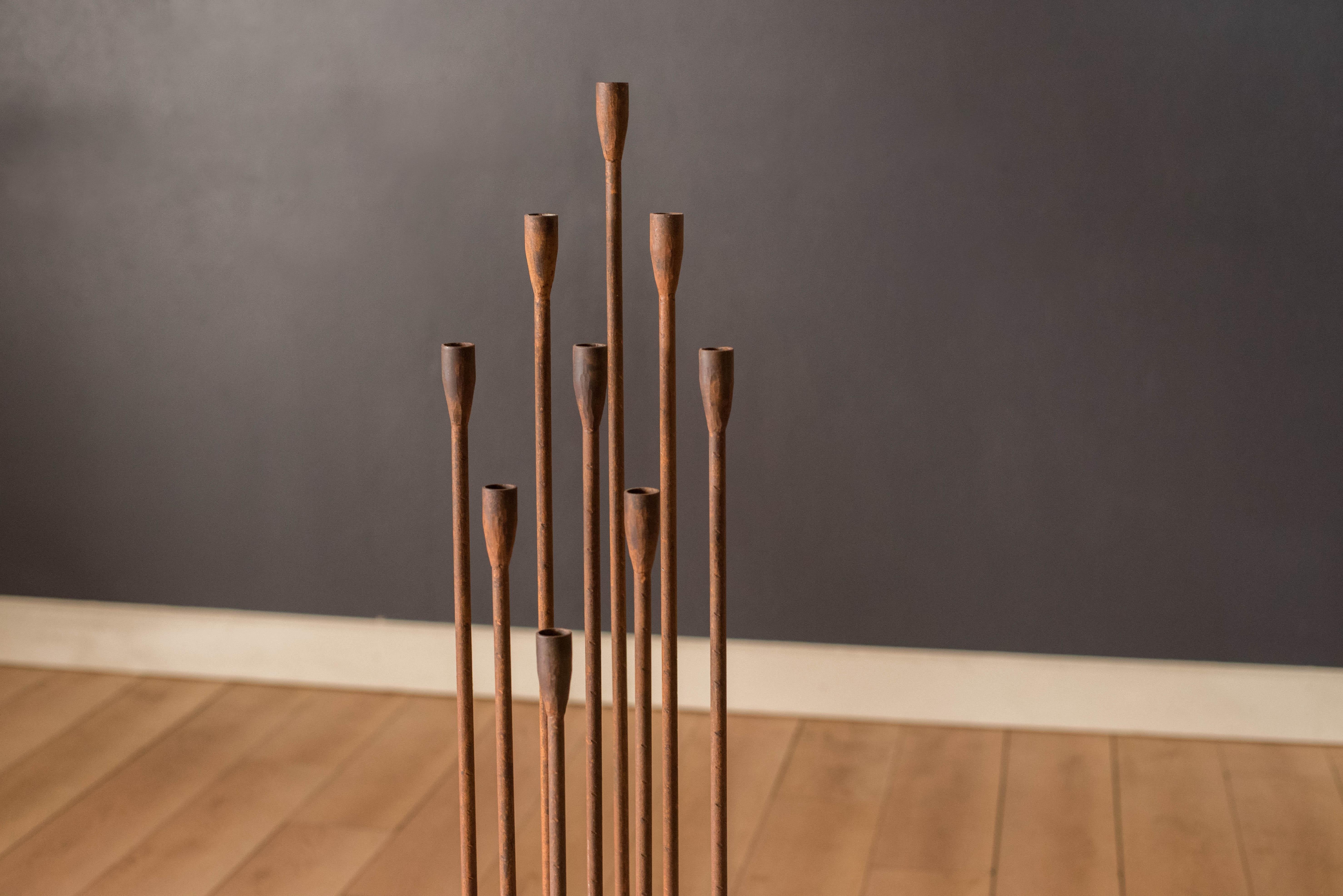 Mid Century Modern Tall Floor Standing Cast Iron Candelabra In Good Condition For Sale In San Jose, CA